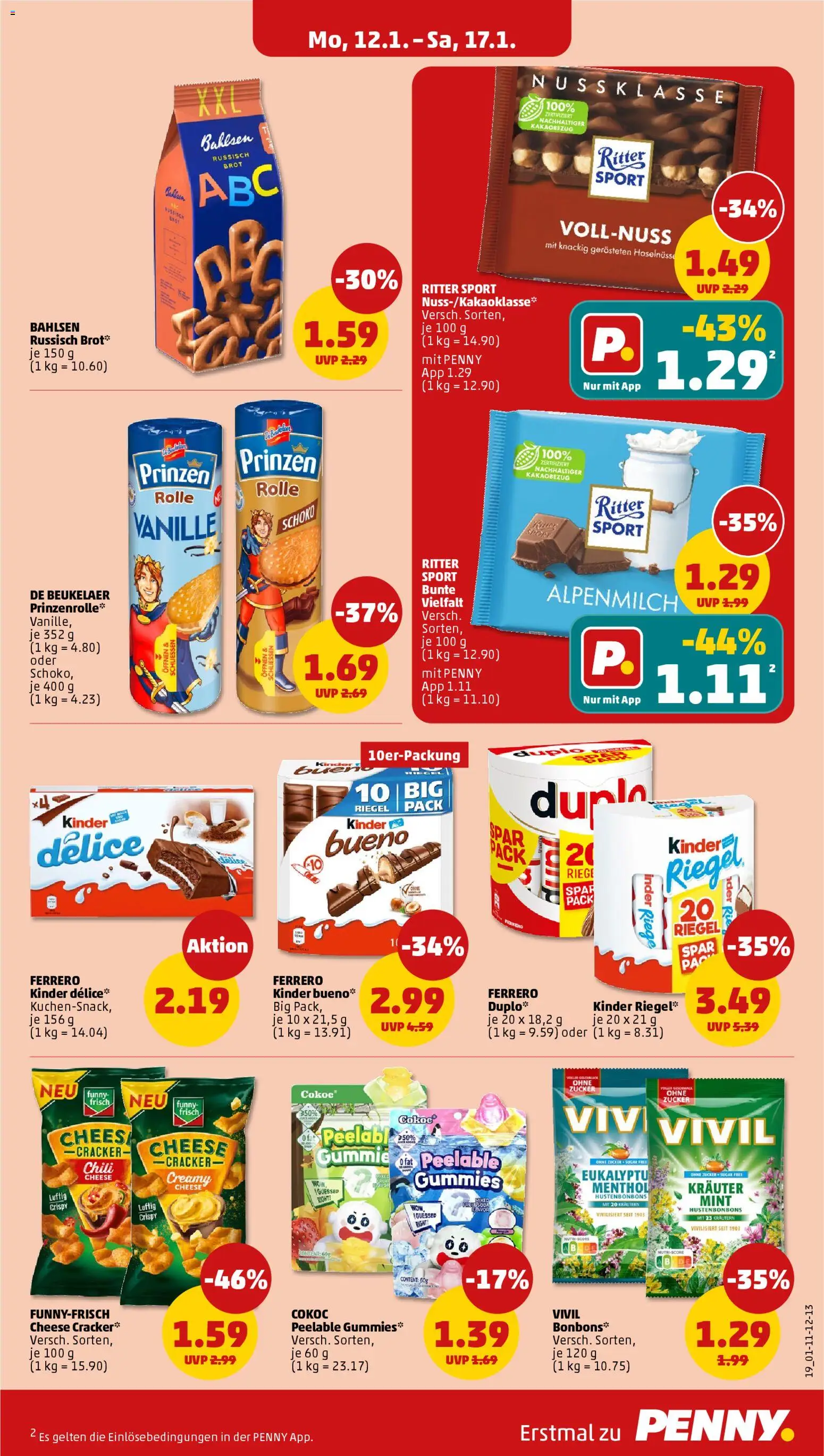 Penny Prospekt 	 – gültig ab 12.01.2026 | Seite: 21 | Produkte: Ritter sport, Kinder bueno, Zucker, Chili