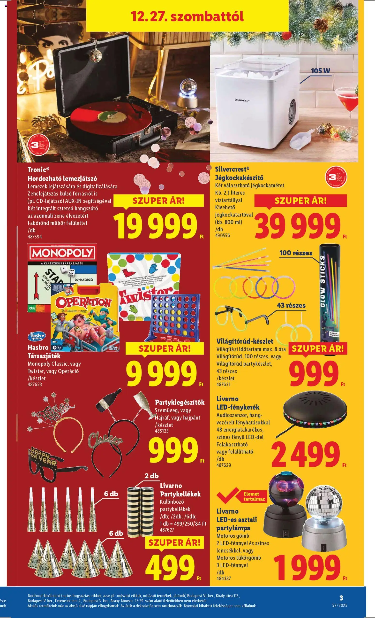 Lidl akciós ujság - amely érvényes a következő dátumtól: 27.12.2025 | Oldal: 3 | Termékek: Lemezjátszó, Hangszóró, Játékok, Társasjáték