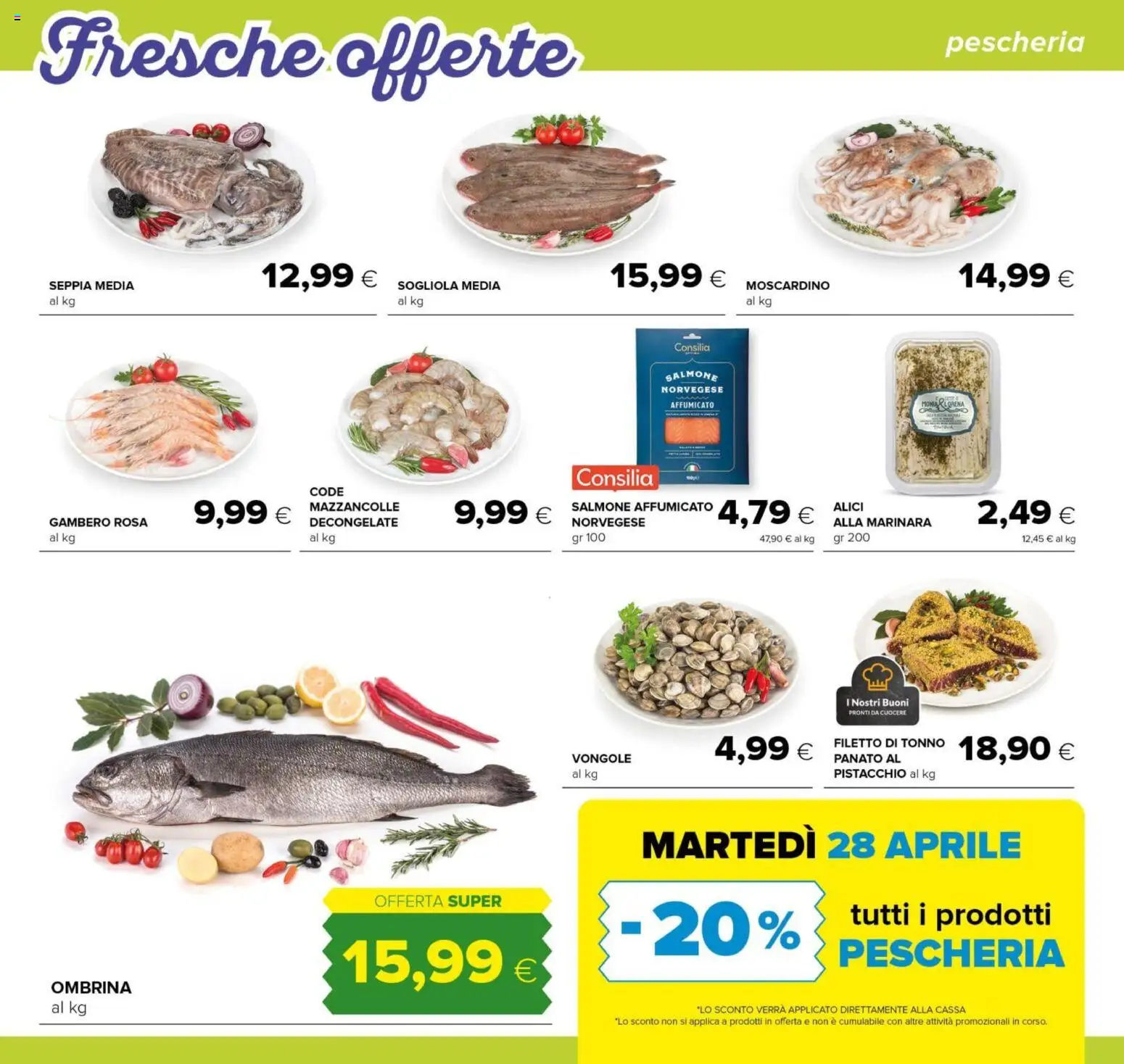 Volantino Oasi del 23.04.2026 | Pagina: 6 | Prodotti: Sogliola, Vongole, Mazzancolle, Alici