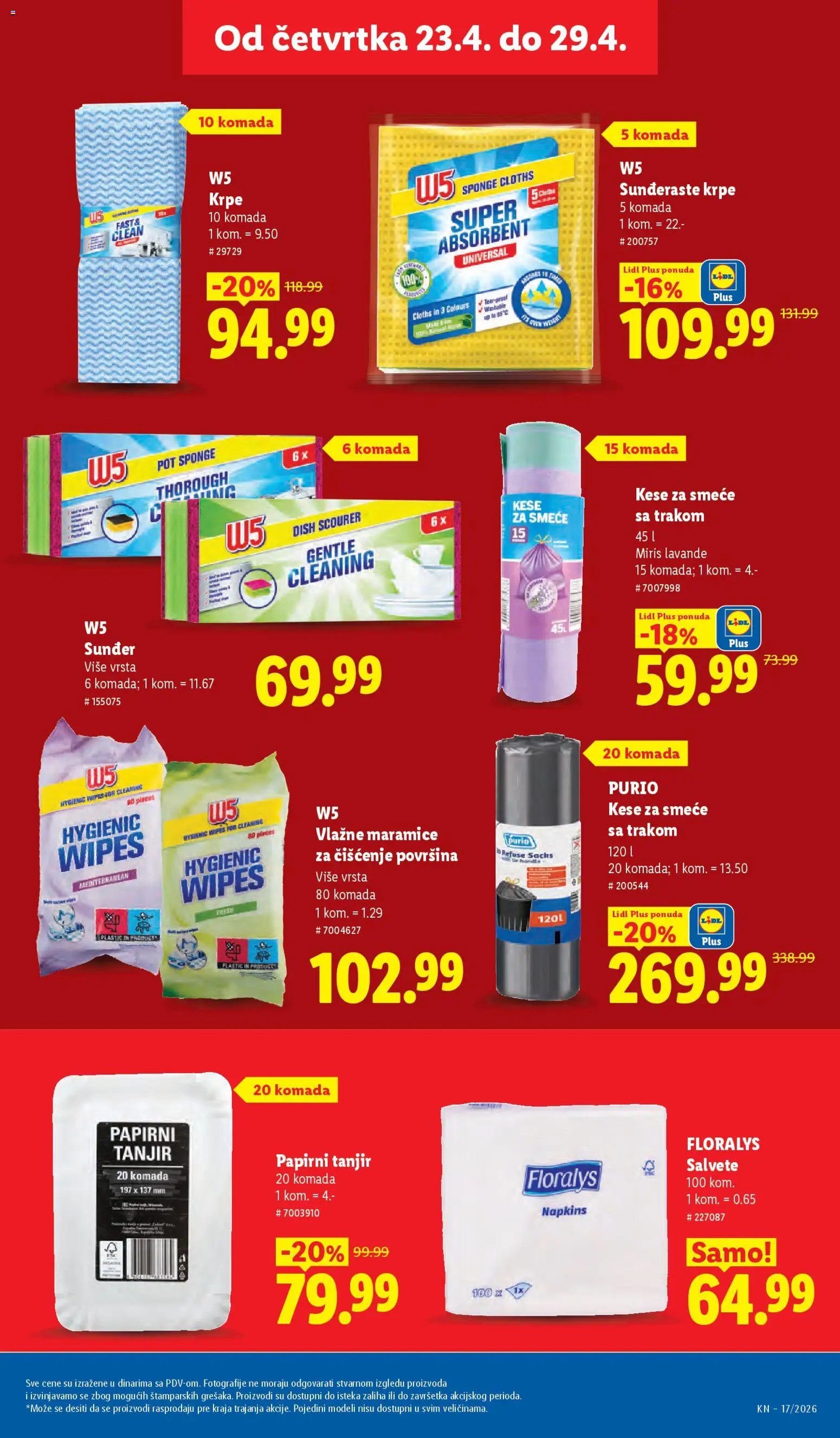 Lidl katalog - važi od 23.04.2026 | Strana: 43 | Proizvode: Tanjir, W5, Salvete, Vlažne maramice