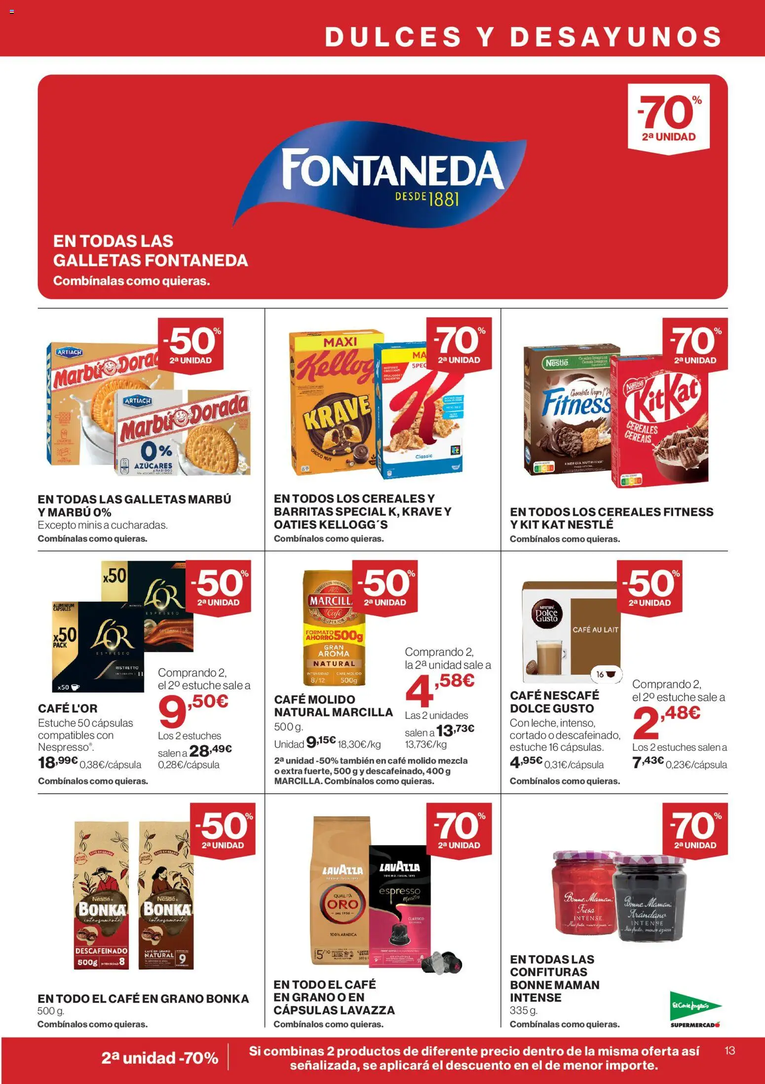 El Corte Inglés ofertas │ válido desde el 23.04.2026 | Página: 13 | Productos: Café molido, Cereales, Galletas, Cereales Fitness