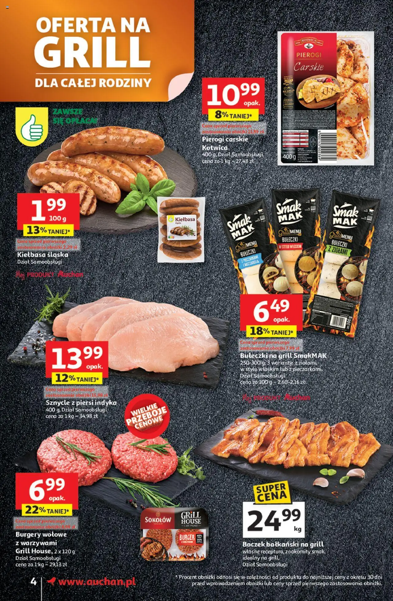 Auchan Gazetka od 05.06.2025 | Strona: 6 | Produkty: Pierogi, Boczek, Burgery wolowe, Mozzarella