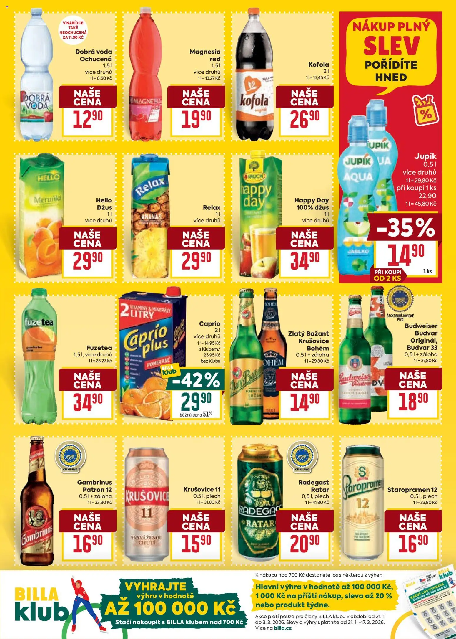 Billa Velký leták od 21.01.2026 | Strana: 29 | Produkty: Staropramen, Radegast, Krušovice, Džus Relax