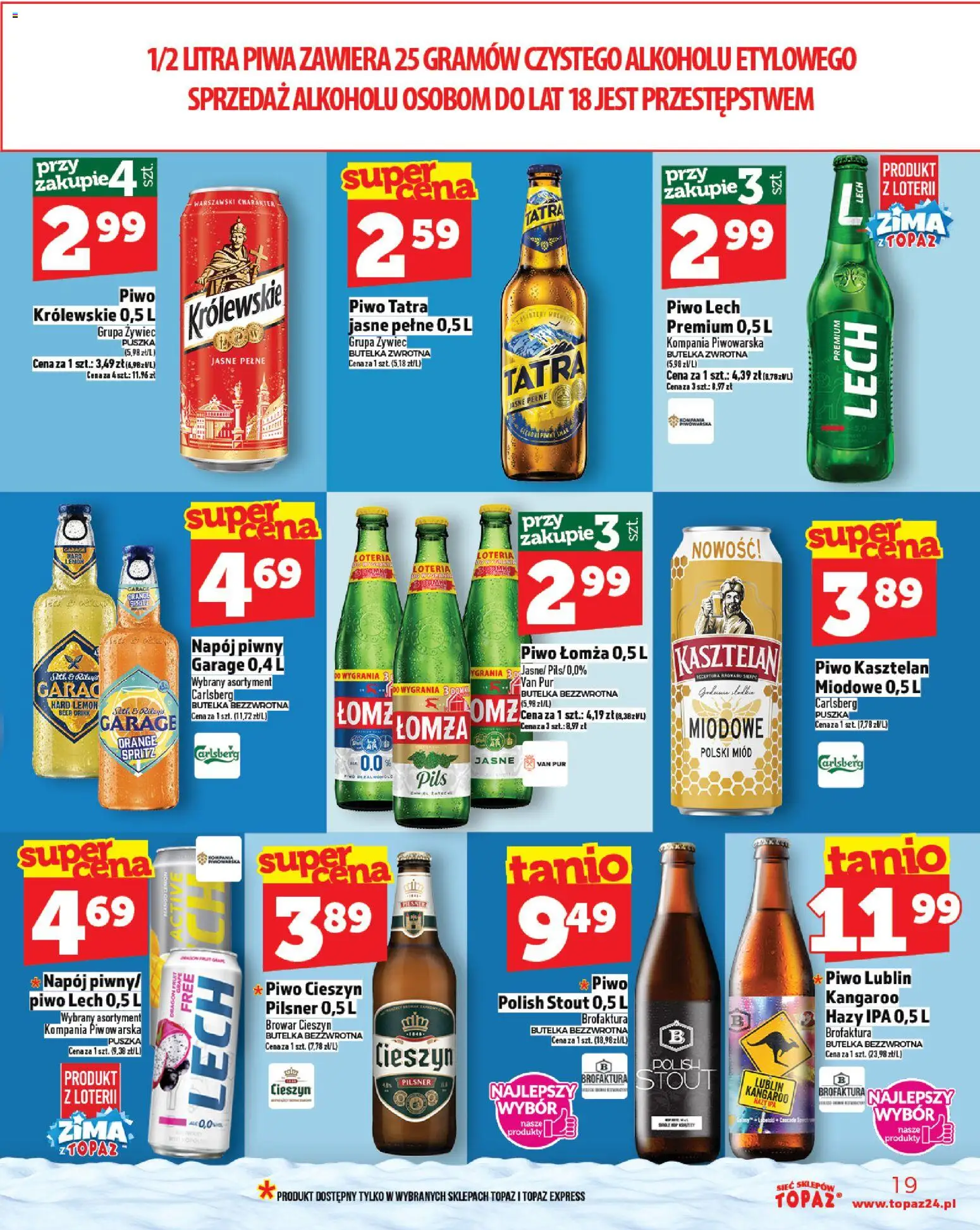 Topaz Gazetka MAZ od 27.11.2025 | Strona: 19 | Produkty: Mango, Miód, Sprite, Piwo