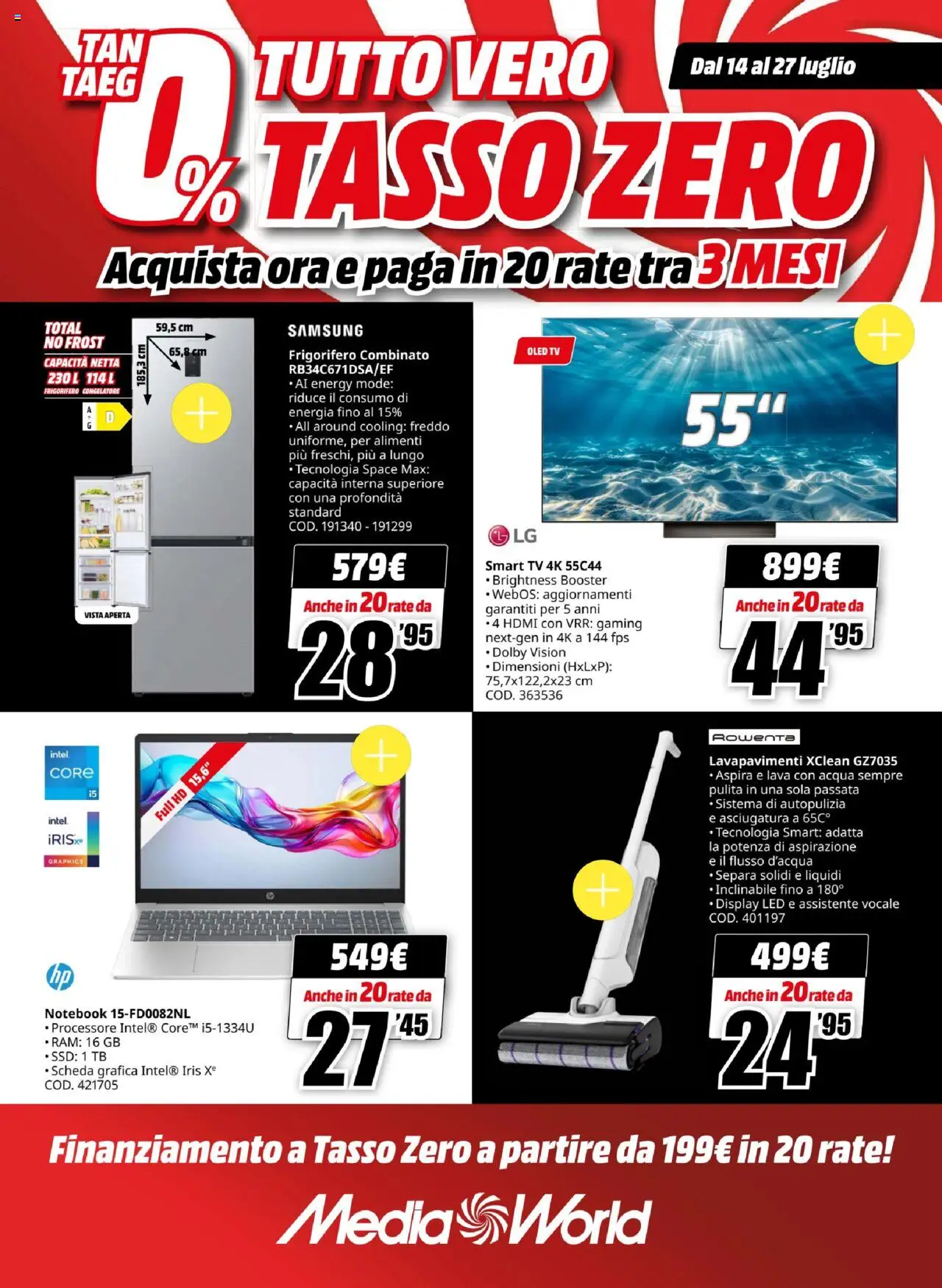 Volantino Media World del 14.07.2025 | Pagina: 1 | Prodotti: smart TV, TV, Frigorifero, Samsung