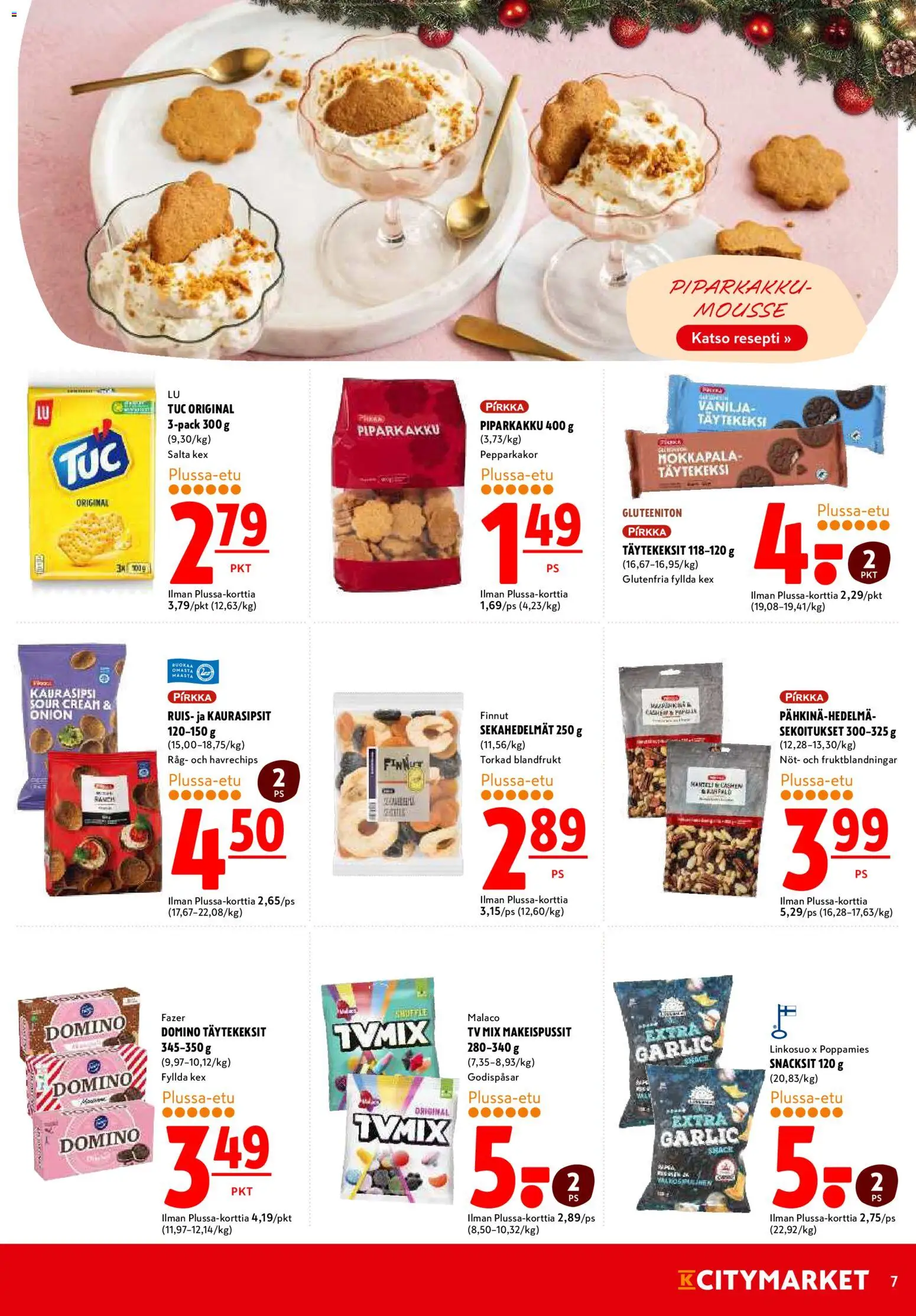 K-Citymarket tarjoukset - Joulu – voimassa 22.12.2025 alkaen | Sivu: 7 | Tuotteet: Makeispussit, Mousse, TV