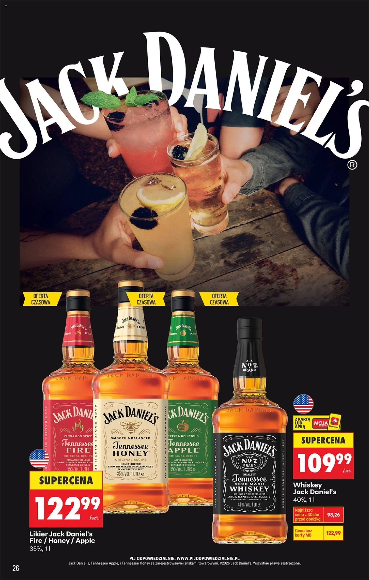 Biedronka gazetka - Czas na toast od 09.03.2026 | Strona: 26 | Produkty: Karta, Jack Daniel's Fire, Jack Daniel's