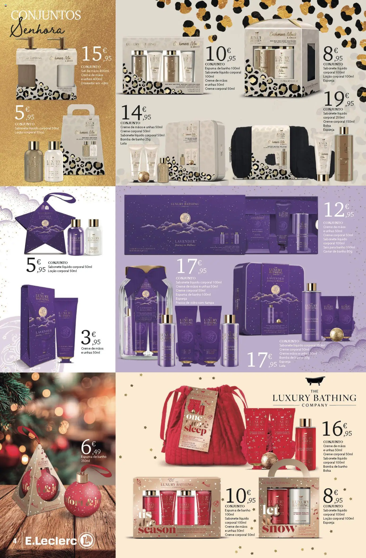 E.Leclerc - Folheto Conjuntos de Natal │ válido de 04.11.2025 | Página: 4 | Produtos: Sabonete líquido, Sabonete, Banho, Creme