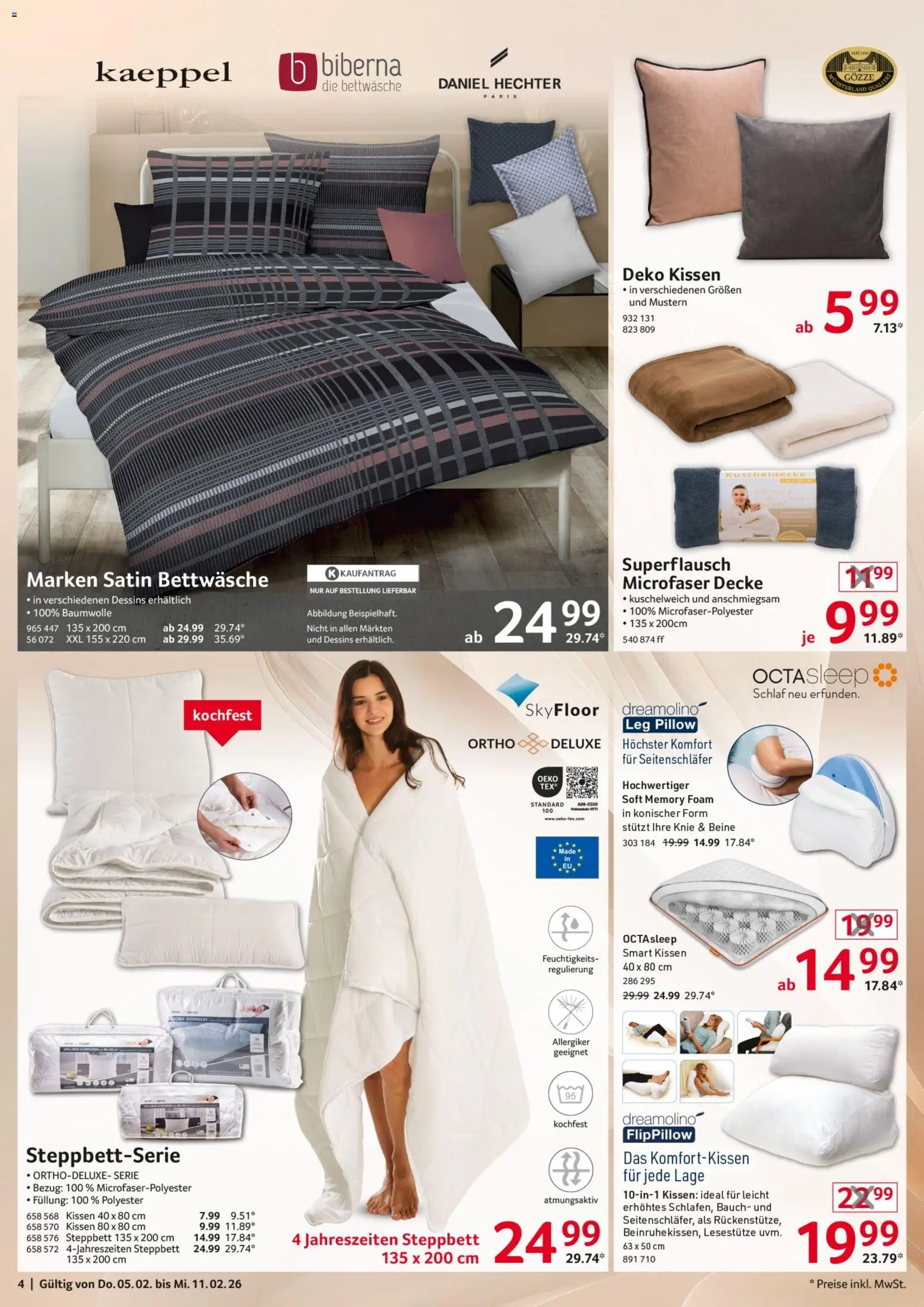 Selgros Non Food – gültig ab 05.02.2026 | Seite: 4 | Produkte: Kissen, Decke, Bettwäsche, Kuschelweich