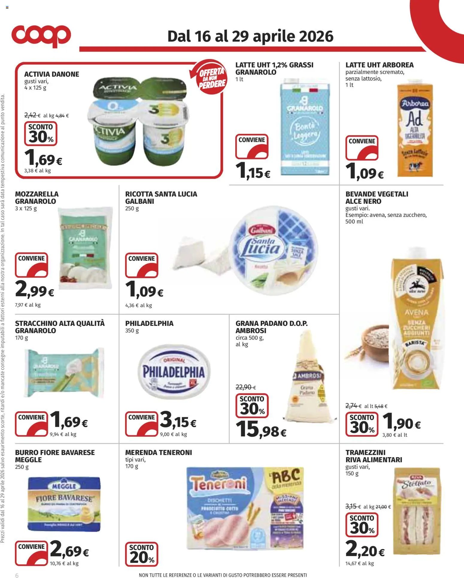 Volantino COOP del 16.04.2026 | Pagina: 6 | Prodotti: Mozzarella, Data, Grana Padano, Ricotta