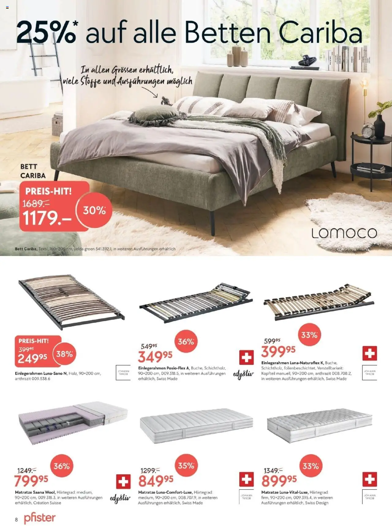 Pfister Aktionen – gültig ab 23.09.2025 | Seite: 8 | Produkte: Matratze, Bett