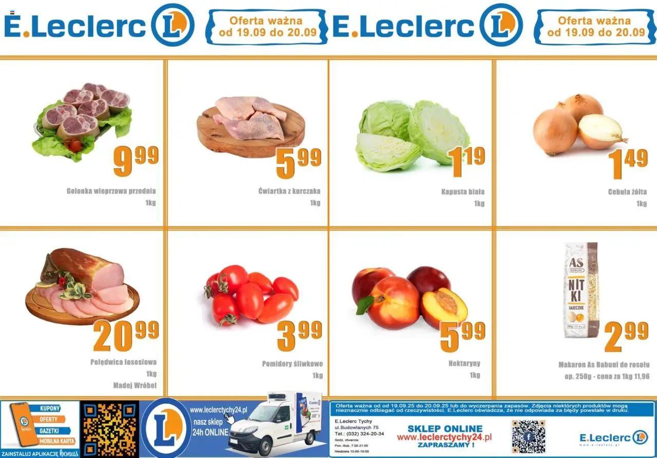 E.Leclerc Gazetka - Tychy od 19.09.2025 | Strona: 1 | Produkty: Karta, Pomidory, Ćwiartka z kurczaka, Makaron