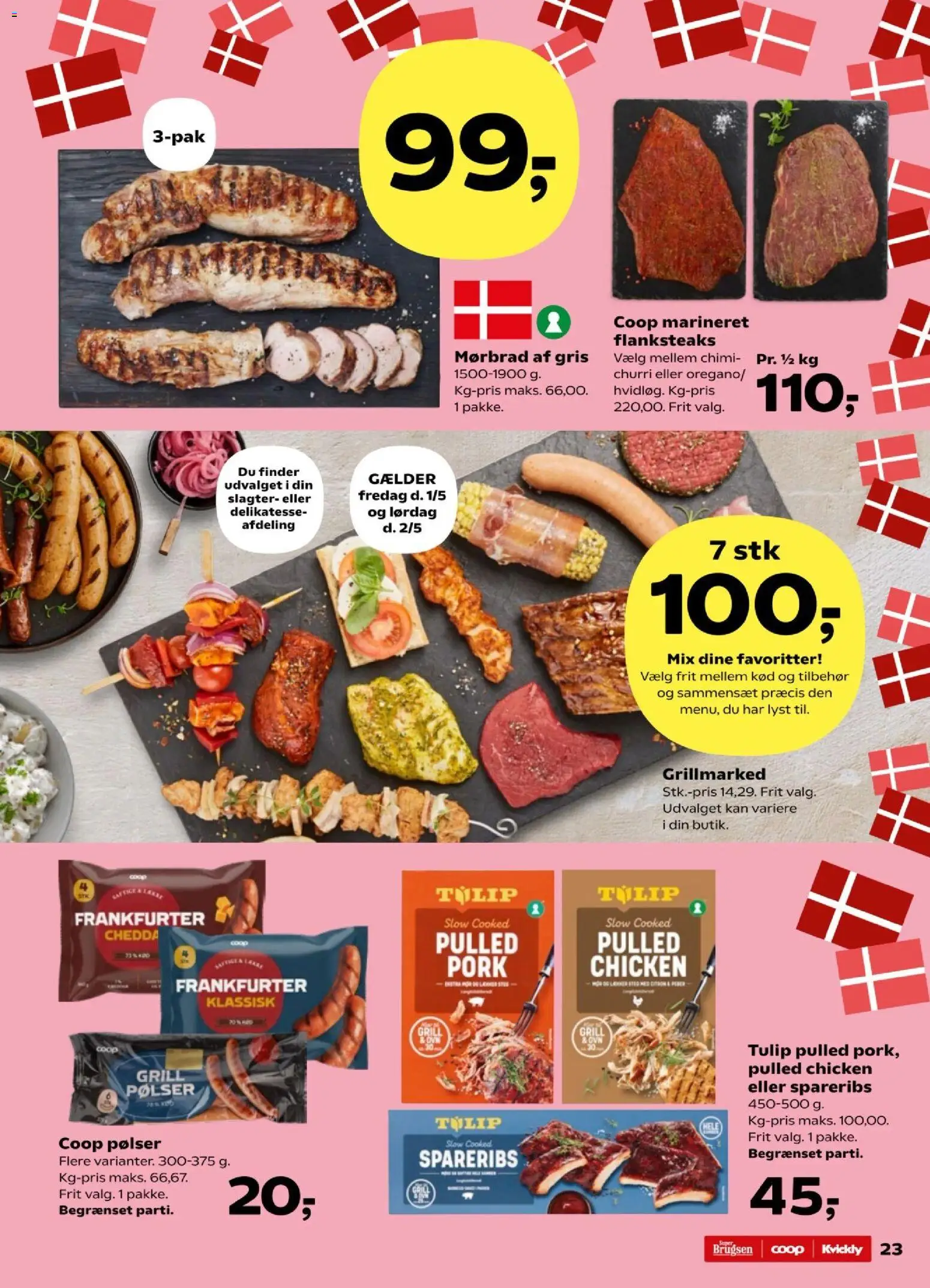 Super Brugsen tilbudsavis – gyldig fra 01.05.2026 | Side: 23 | Produkter: Pølser, Spareribs, Grill