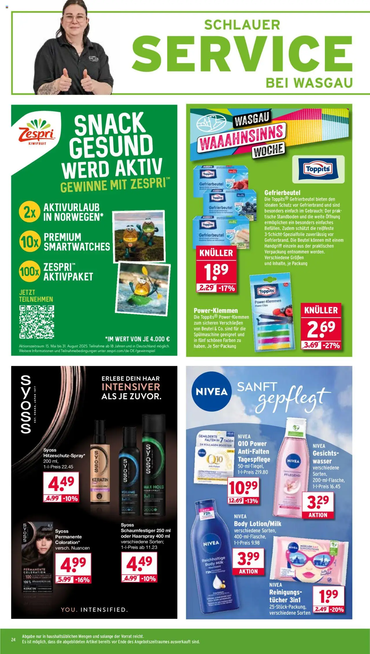 Wasgau Prospekt 	 - gültig ab dem 28.07.2025 | Seite: 24 | Produkte: Haarspray, Wasser, Body Milk