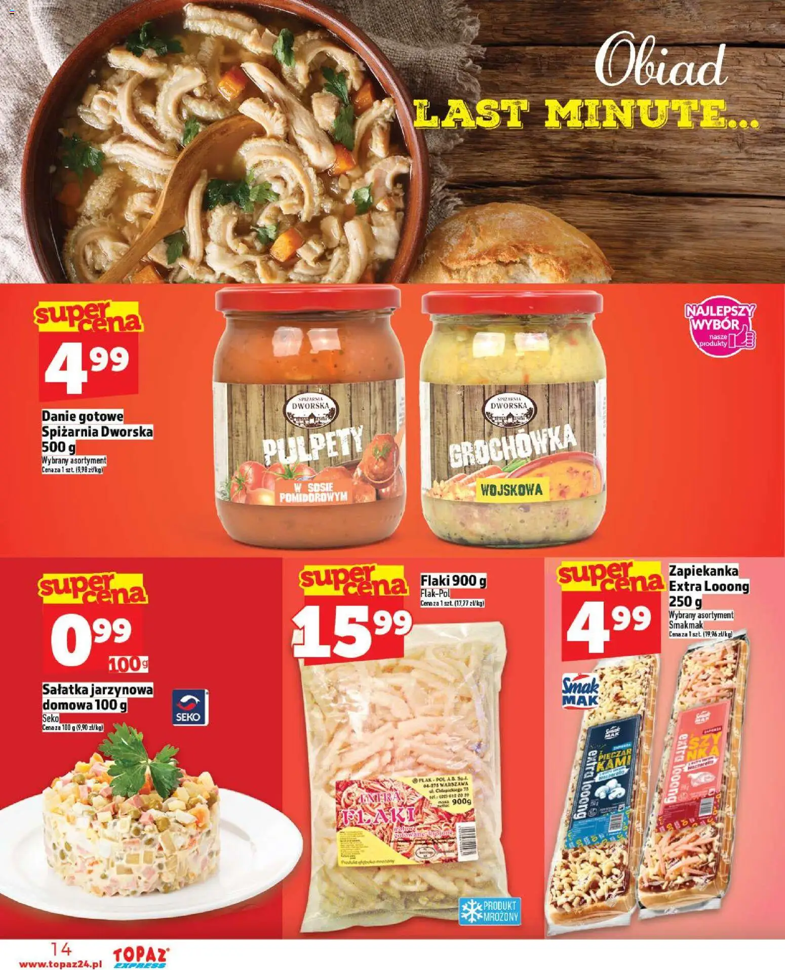 Topaz Gazetka - Express od 30.10.2025 | Strona: 14 | Produkty: Zapiekanka, Flaki, Sałatka
