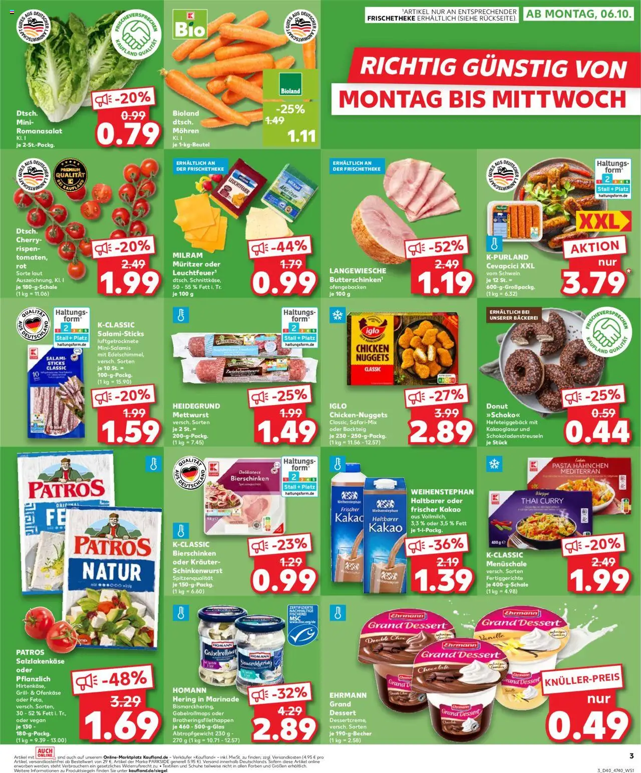 Kaufland prospekt Hannover	 – gültig ab 05.10.2025 | Seite: 3 | Produkte: Bäckerei, Patros, Fertiggerichte, Salami