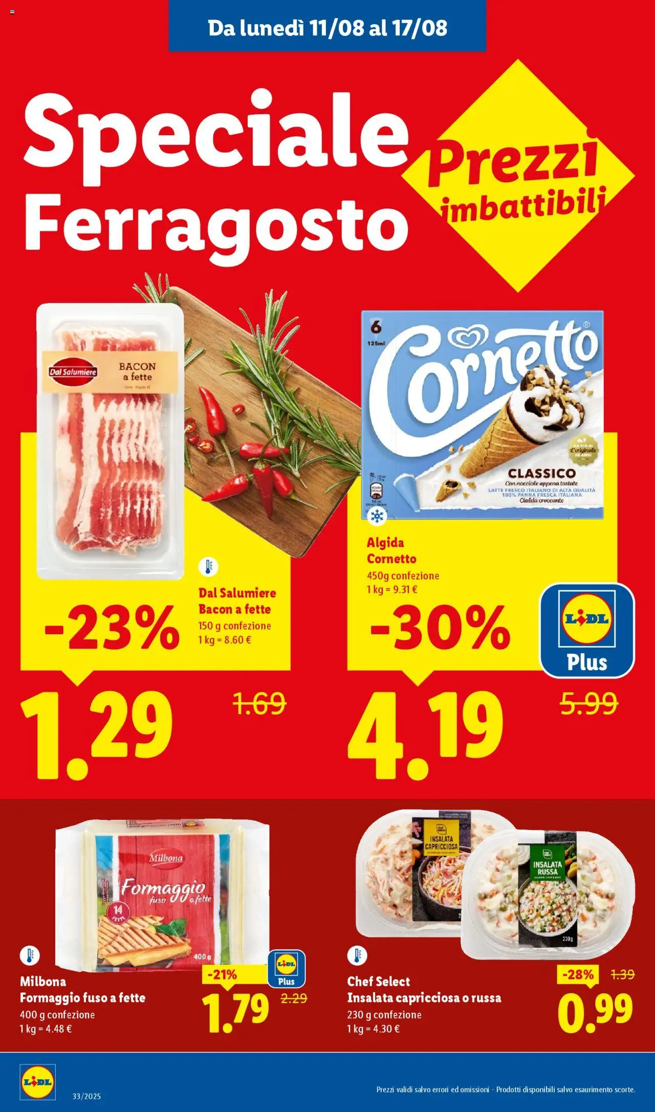 Volantino Lidl del 11.08.2025 | Pagina: 2 | Prodotti: Cornetto, Insalata, Formaggio, Insalata russa