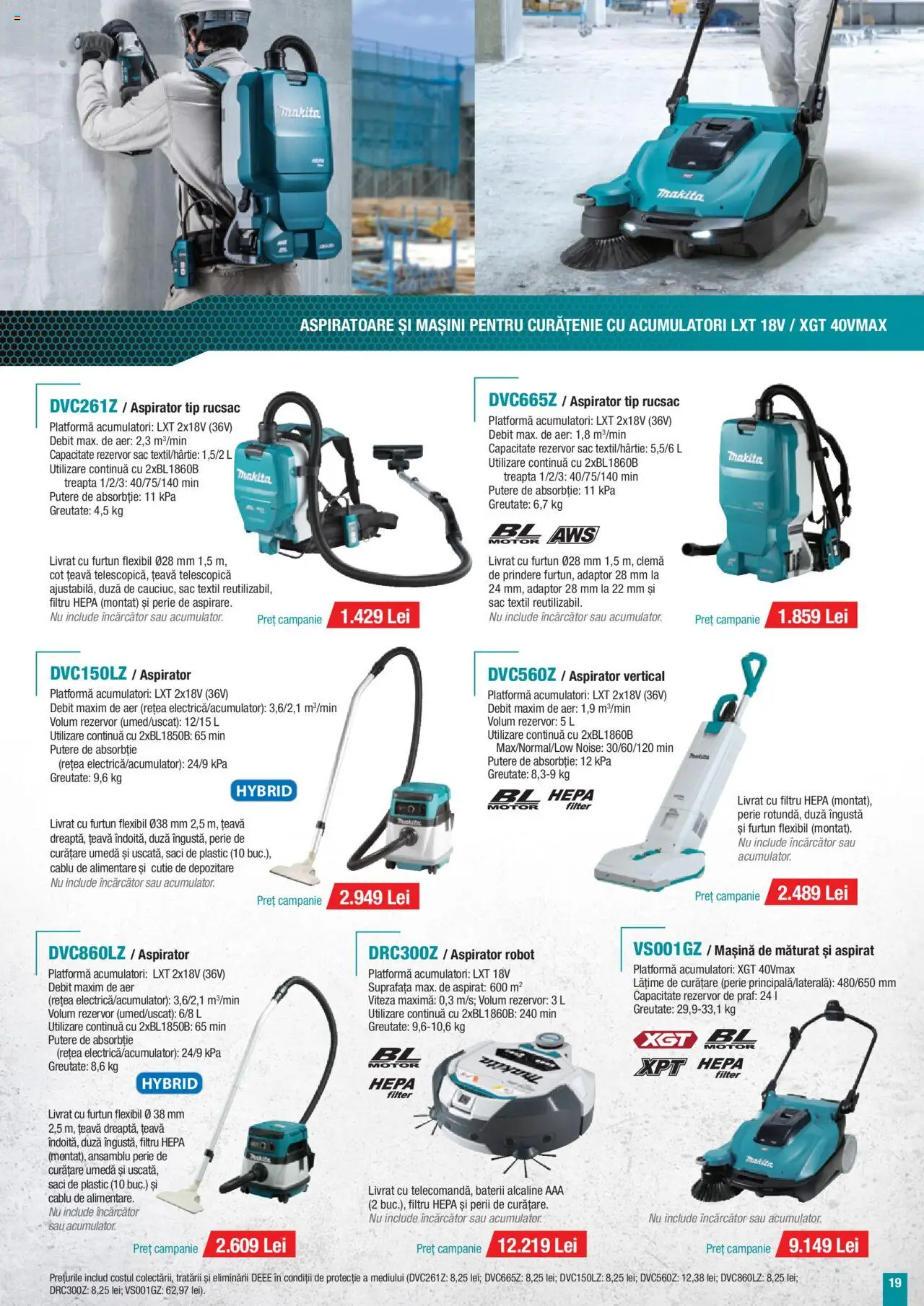 Catalog Makita – valabil de la 01.07.2025 | Pagină: 19 | Produse: Aspirator, Baterii, Țeavă, Rucsac