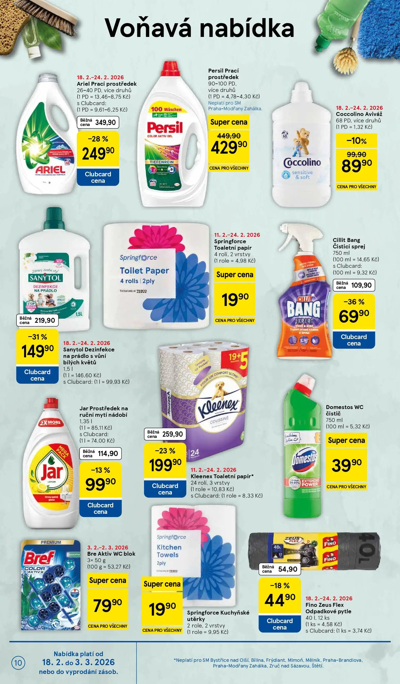 Tesco leták - Supermarket od 18.02.2026 | Strana: 10 | Produkty: Utěrky, Coccolino, Dezinfekce na prádlo, Sanytol