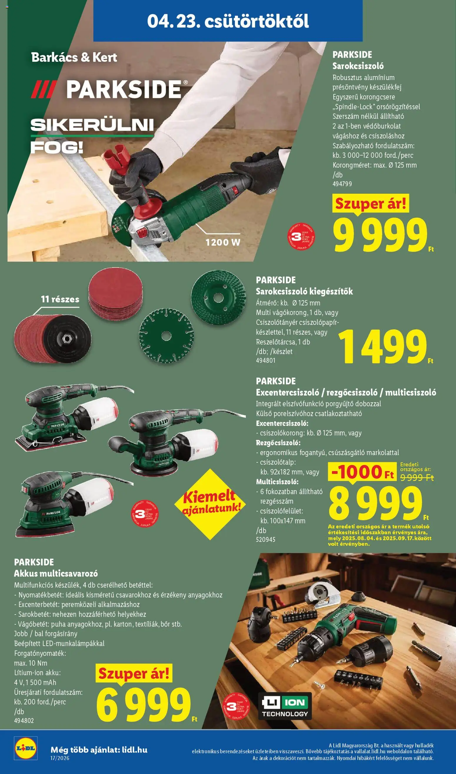 Lidl akciós ujság - amely érvényes a következő dátumtól: 23.04.2026 | Oldal: 28 | Termékek: Parkside, Csiszolópapír, Excentercsiszoló, Bor