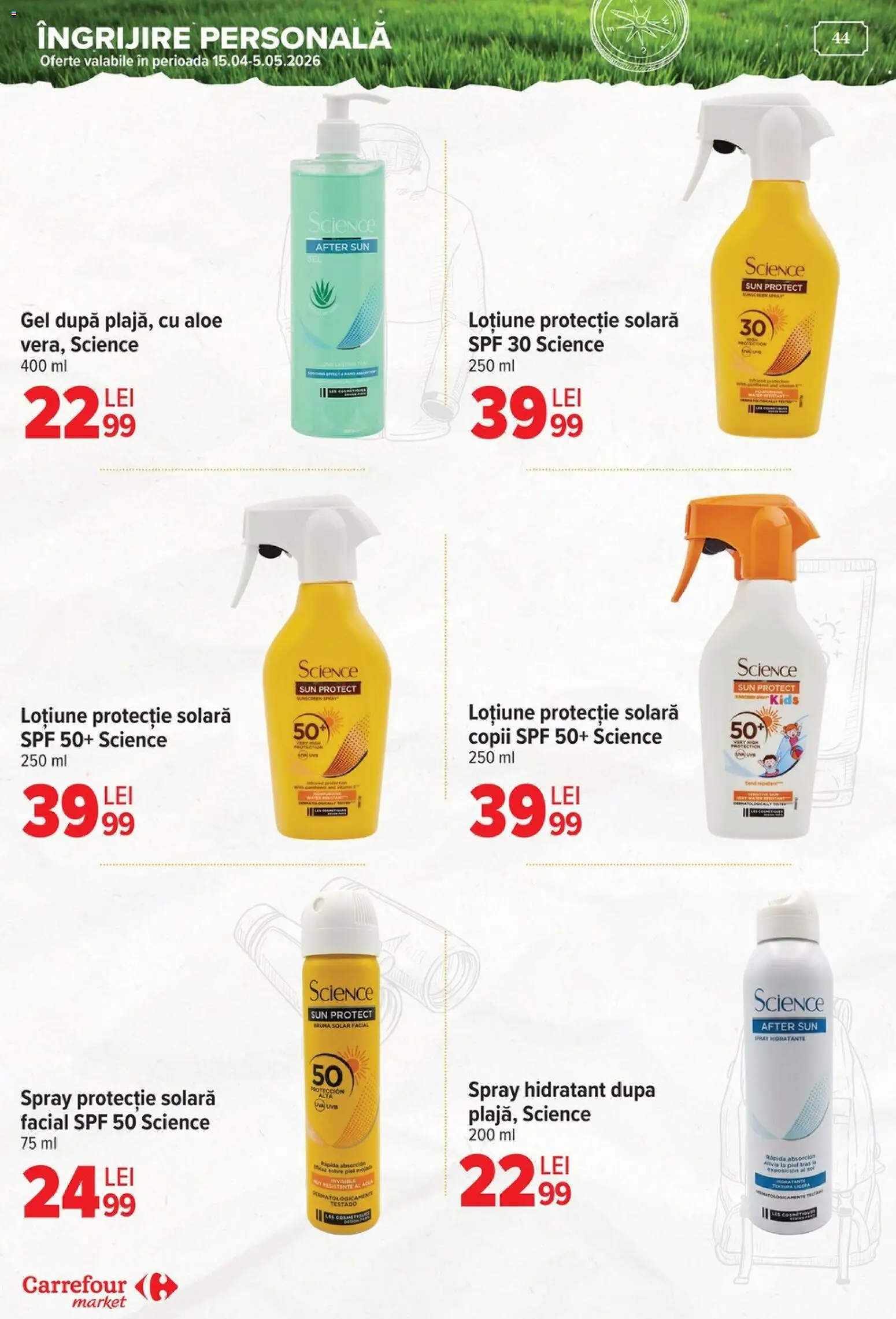 Noul catalog Carrefour – valabil de la 15.04.2026 | Pagină: 45 | Produse: Protecție solară, Loțiune protecție solară