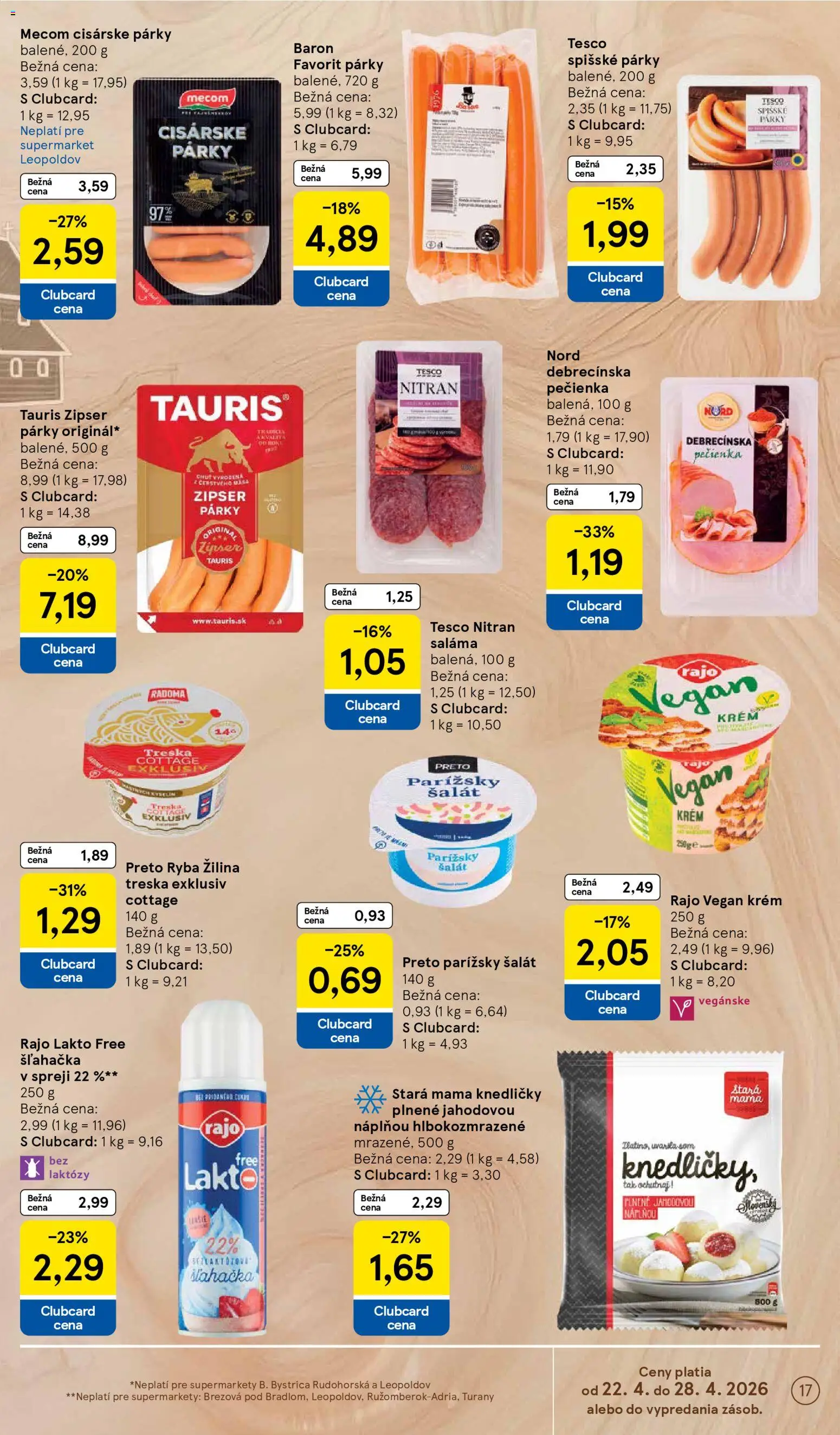 Nové Tesco akcie – leták je platný od 22.04.2026 | Strana: 17 | Produkty: Krém, Šalát, Treska, Šľahačka