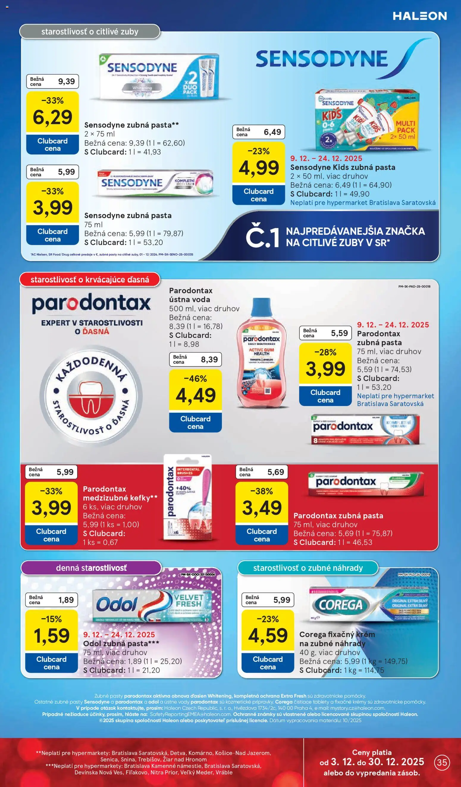 Nové Tesco akcie – leták je platný od 17.12.2025 | Strana: 35 | Produkty: Zubná pasta, Ústna voda, Krém, Voda