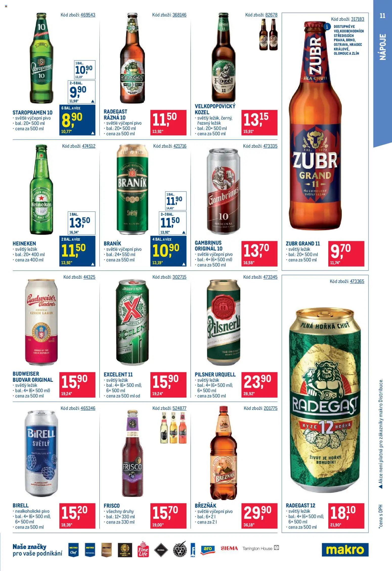 Makro leták - Maloobchod od 22.04.2026 | Strana: 11 | Produkty: Excelent 11, Kozel, Radegast 12, Nealkoholické pivo