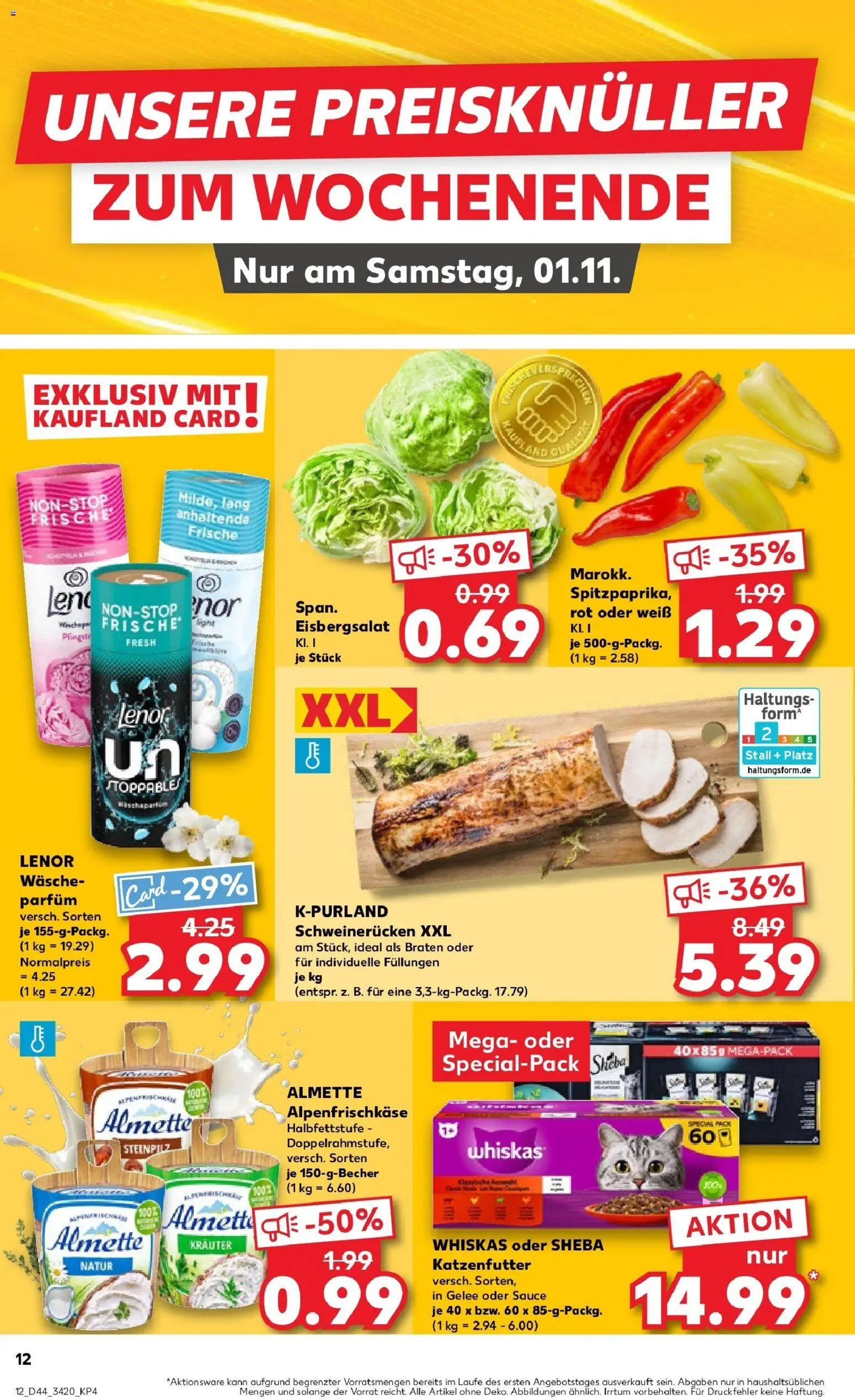 Kaufland prospekt Quedlinburg	 – gültig ab 30.10.2025 | Seite: 12 | Produkte: Almette, Sheba, Eisbergsalat, Schweinerucken