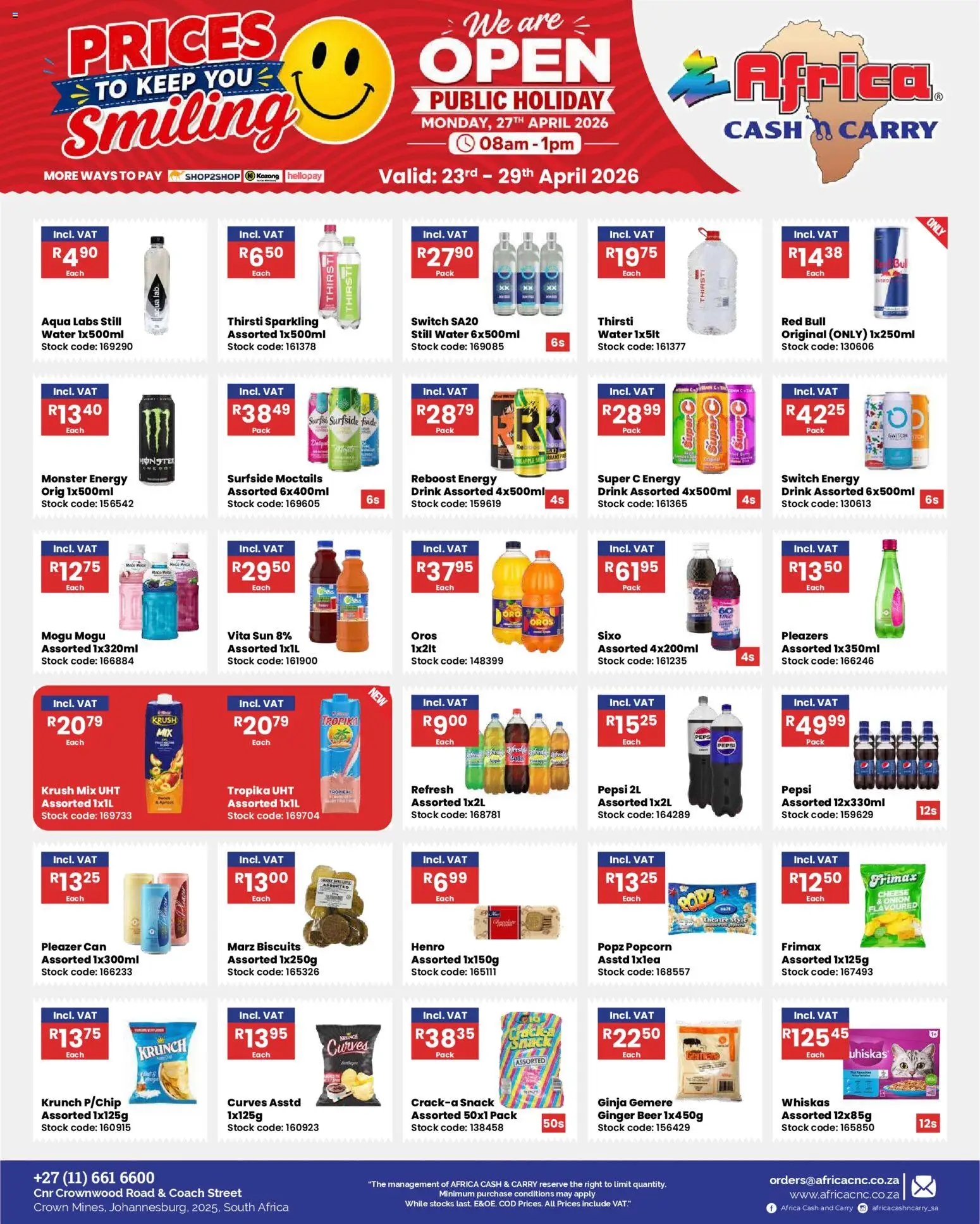 New Africa Cash & Carry catalogue – valid from 23.04.2026 | Page: 16 | Products: Cheese, Beer, Switch, Stock