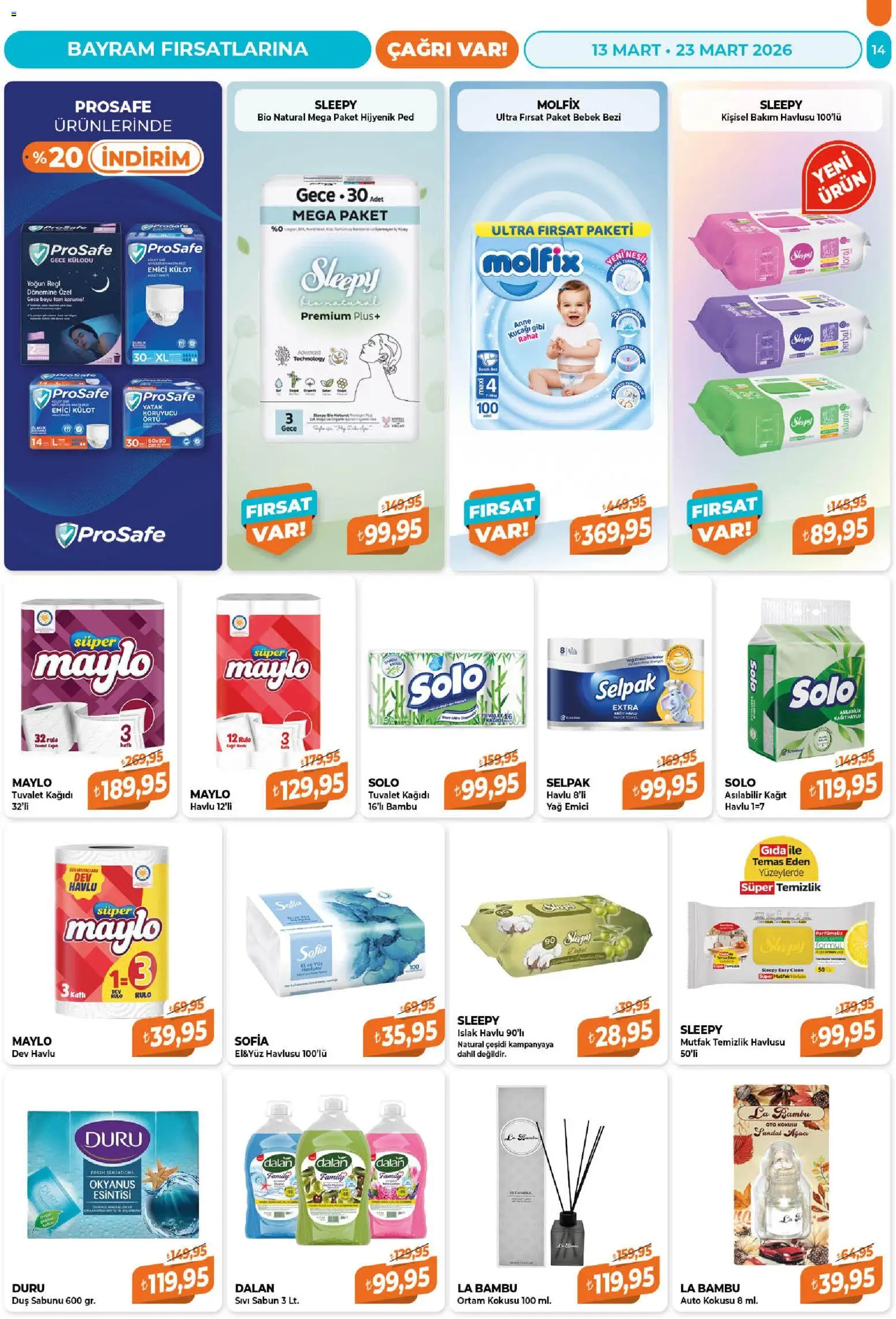 Çağrı Market Katalog - 13.03.2026 tarihinden itibaren geçerlidir | Sayfa: 14 | Ürünler: Duş, Sabun, Yatak koruyucu, Tuvalet kağıdı