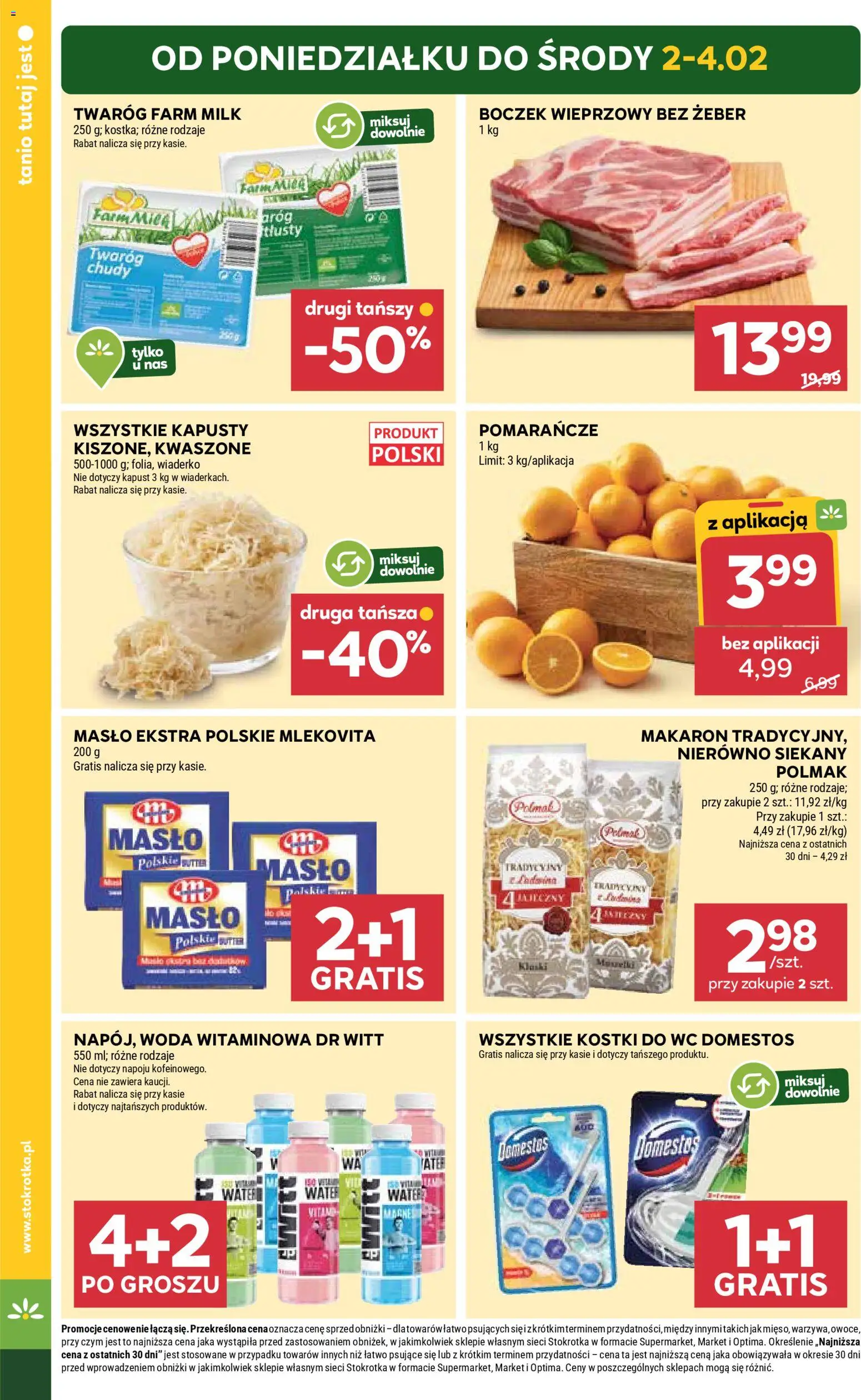 Stokrotka Gazetka - Market od 29.01.2026 | Strona: 4 | Produkty: Twaróg chudy, Masło Polskie, Domestos, Pomarańcze