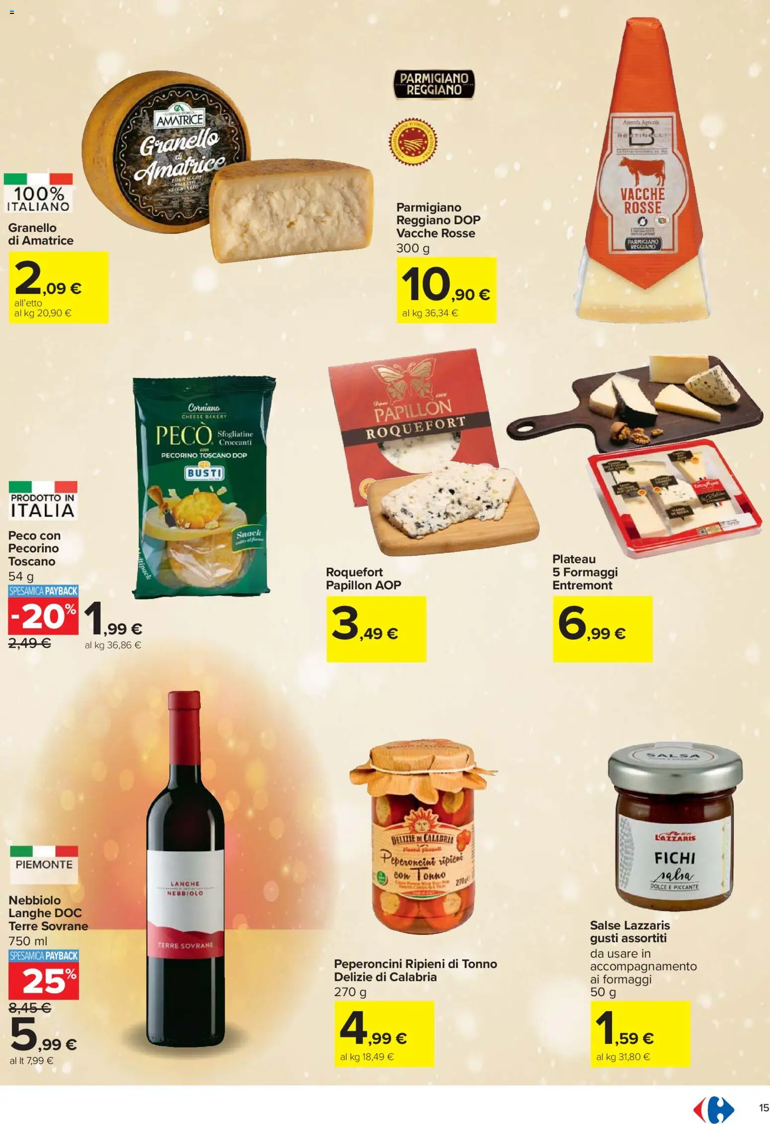 Volantino Carrefour del 27.11.2025 | Pagina: 15 | Prodotti: Salsa, Tonno, Parmigiano, Pecorino