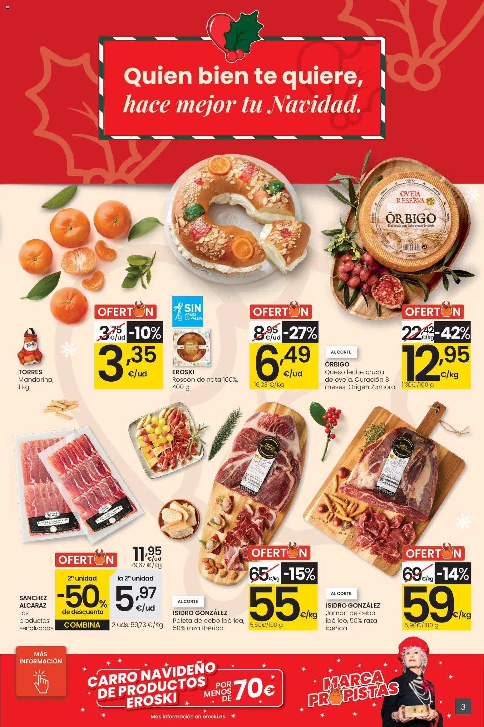 Eroski - Ofertón Navidad  │ válido desde el 27.11.2025 | Página: 3 | Productos: Leche, Queso, Jamón, Té