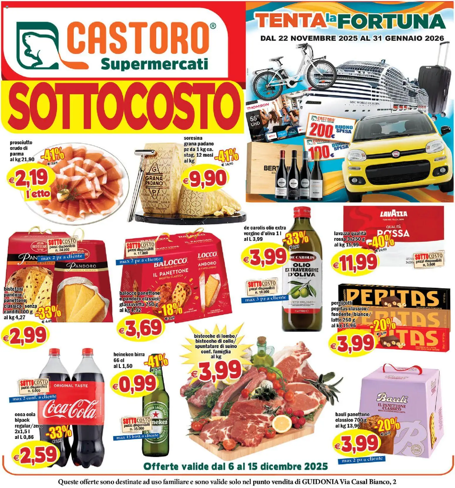Volantino Il Castoro del 06.12.2025 | Pagina: 1 | Prodotti: Latte, Prosciutto, Grana Padano, Heineken