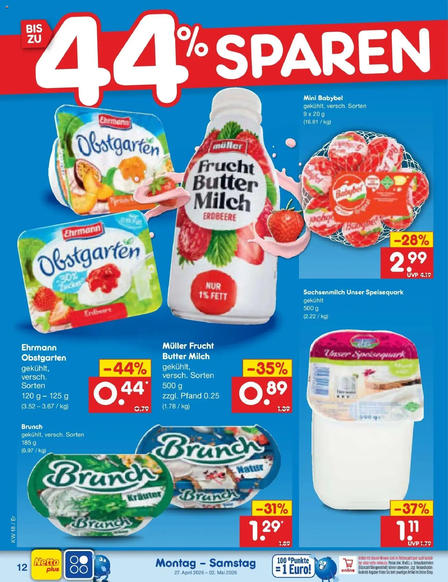 Netto Marken-Discount Prospekt Nordhausen	 – gültig ab 27.04.2026 | Seite: 14 | Produkte: Milch, Butter, Babybel, Speisequark
