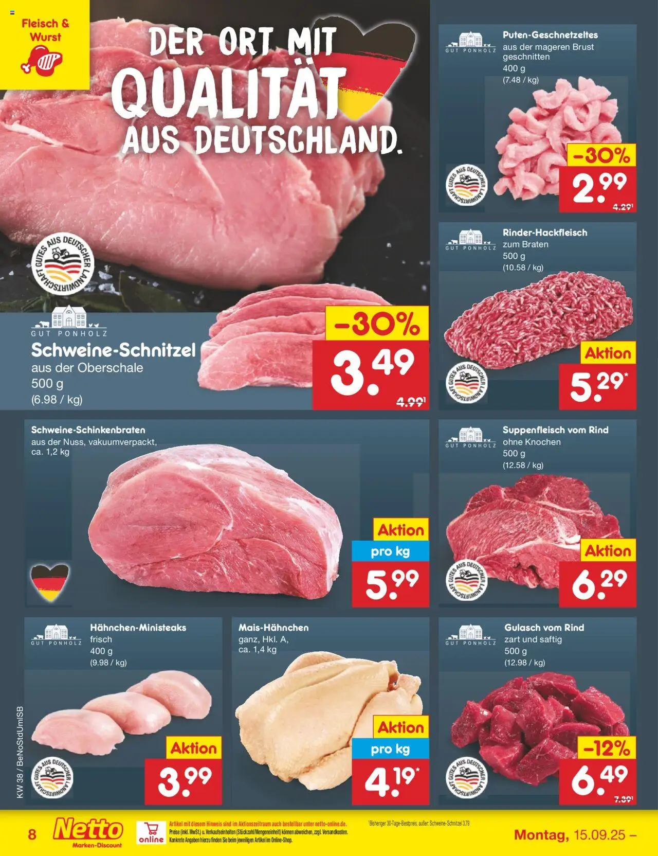 Netto Marken-Discount Prospekt 	 – gültig ab 15.09.2025 | Seite: 9 | Produkte: Gulasch, Suppenfleisch, Wurst, Fleisch
