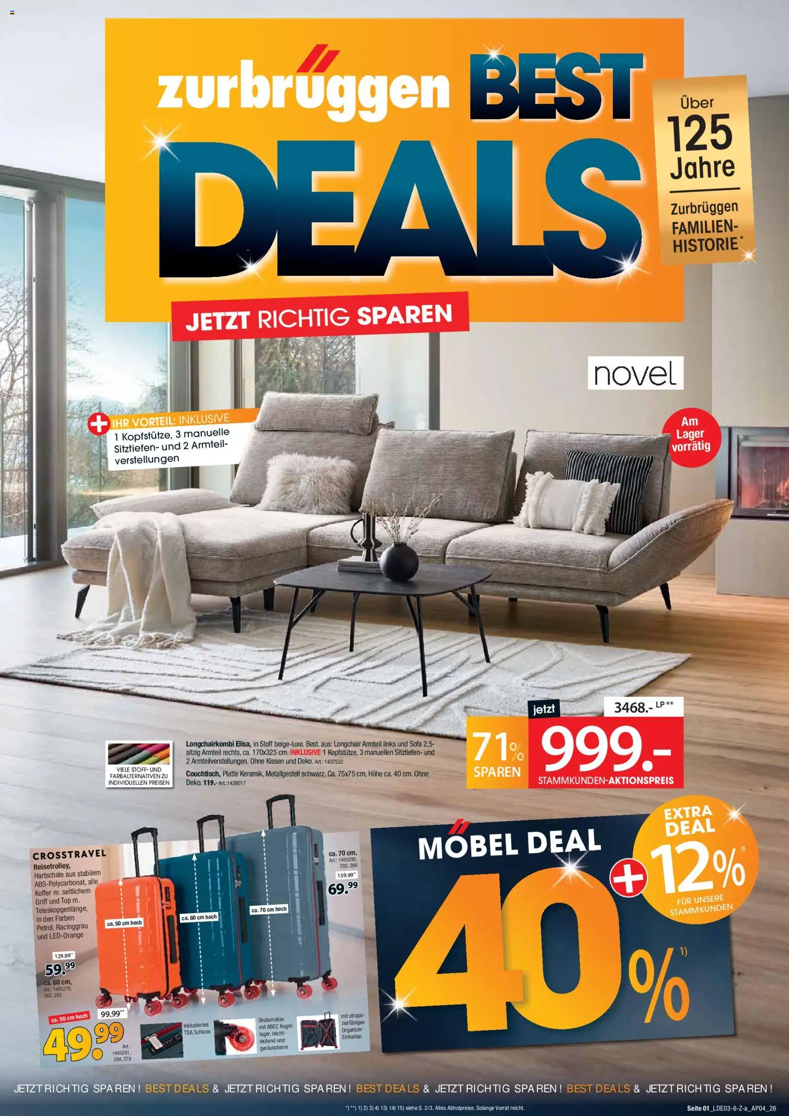 Zurbrüggen Best Deals – gültig ab 28.03.2026 | Seite: 1 | Produkte: Top, Kissen, Sofa, Koffer