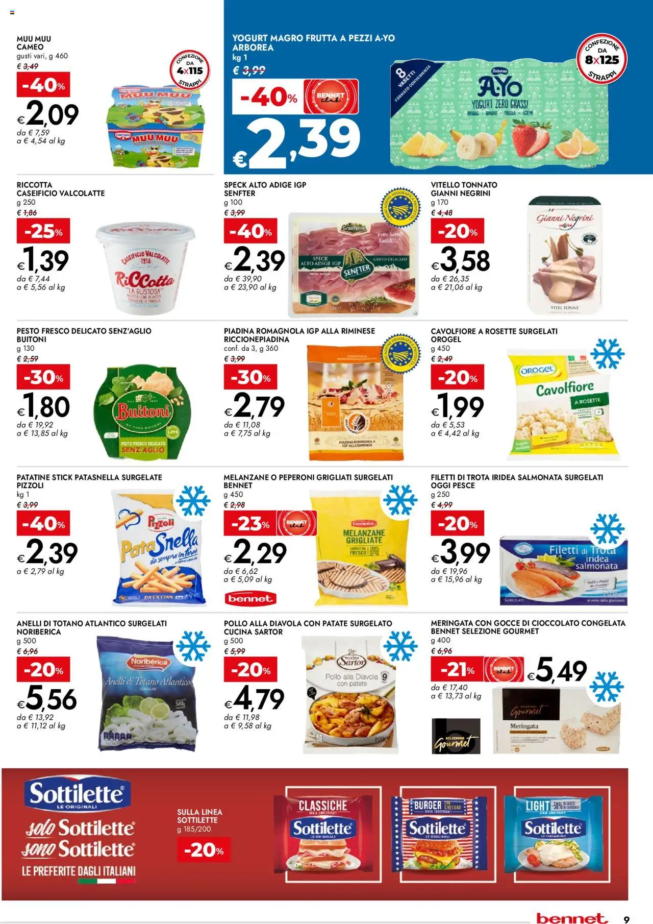 Volantino bennet del 14.08.2025 | Pagina: 9 | Prodotti: Yogurt, Cioccolato, Frutta, Totano