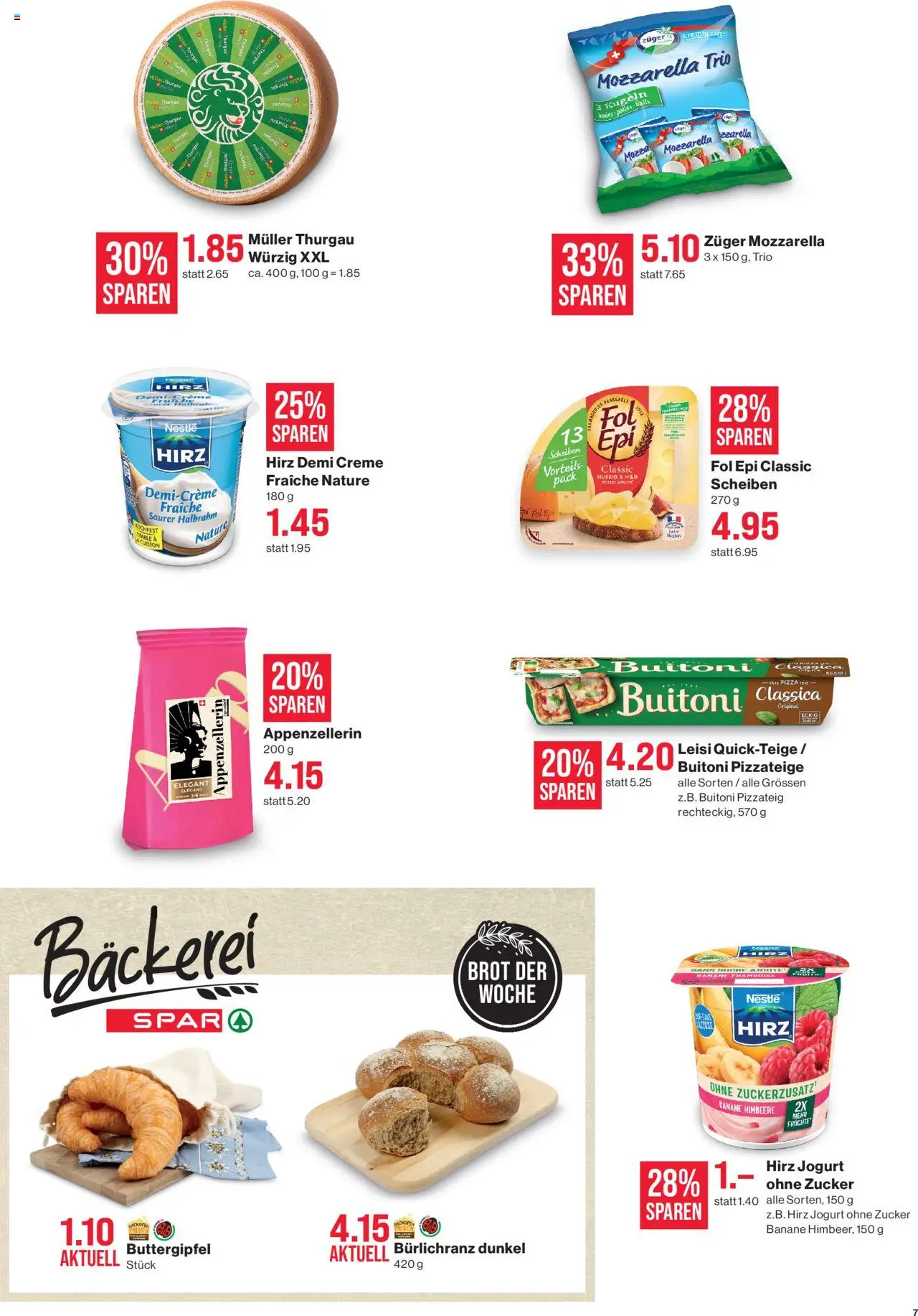 SPAR Aktionen ab 21.08.2025 | Seite: 7 | Produkte: Brot, Saurer Halbrahm, Pizza, Früchte
