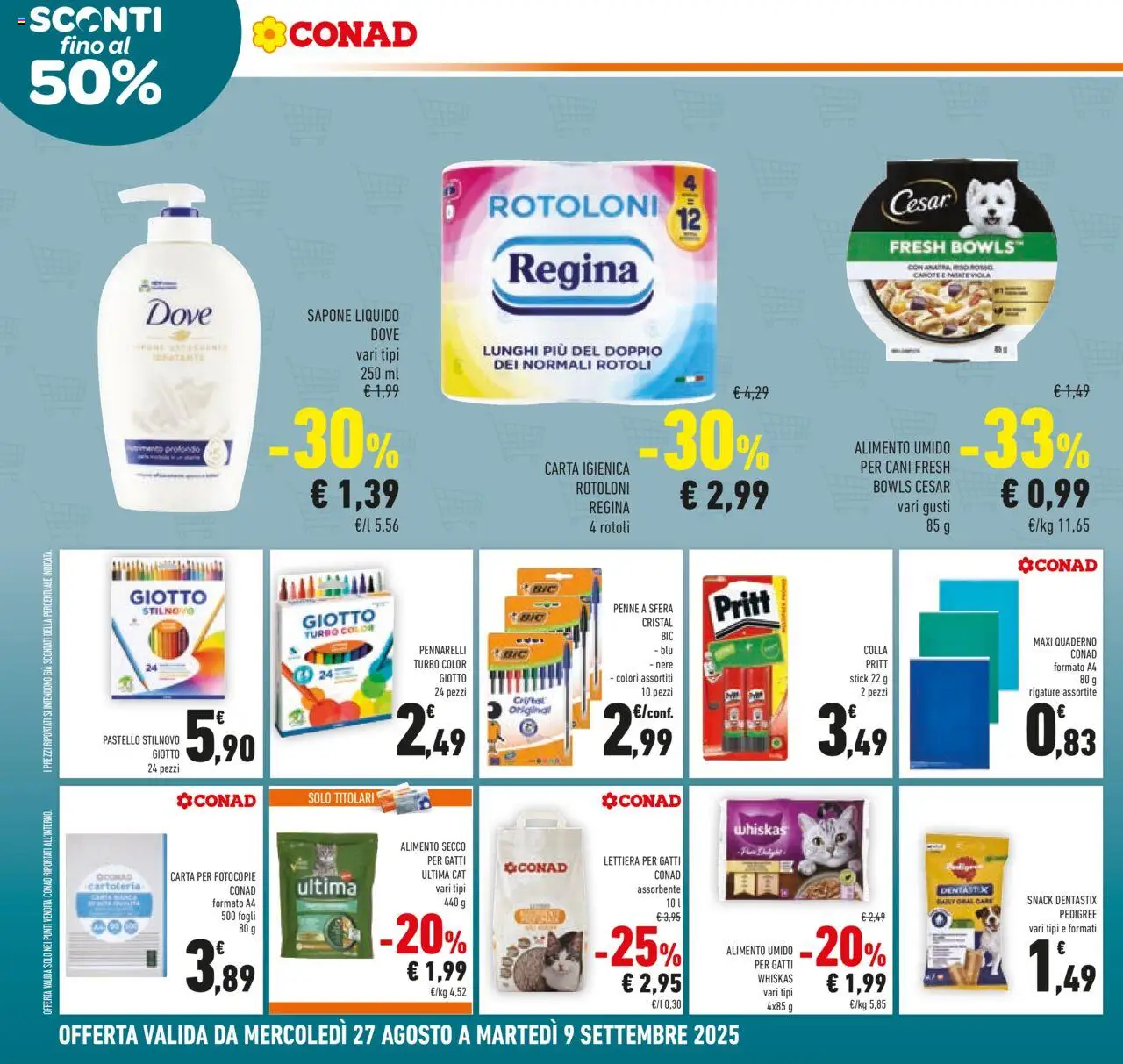 Volantino Conad del 27.08.2025 | Pagina: 20 | Prodotti: Carta igienica, Sapone, Riso, Pennarelli