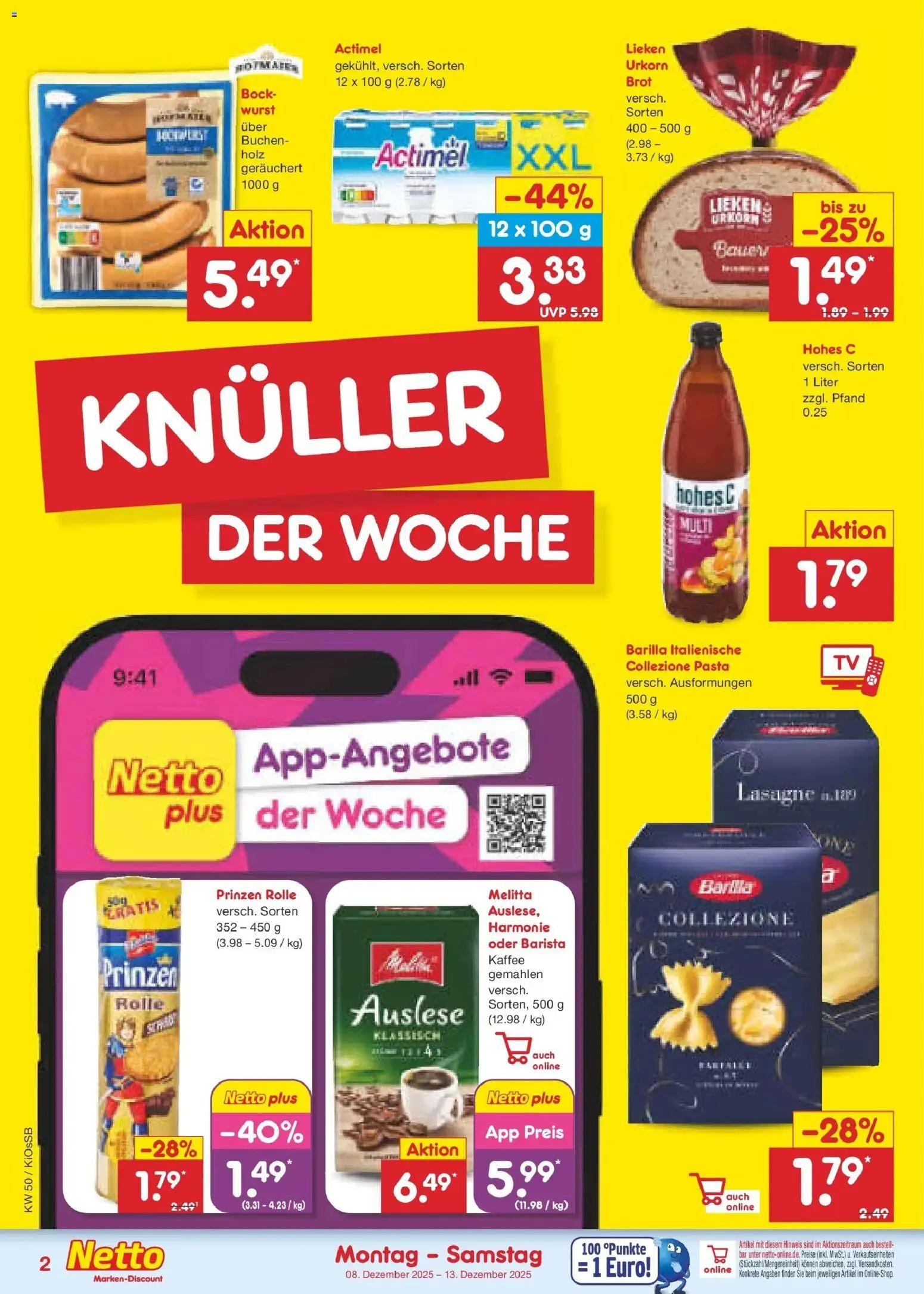 Netto Marken-Discount - Netto: Wochenangebote – gültig ab 08.12.2025 | Seite: 2 | Produkte: Actimel, Barilla, Wurst, Brot