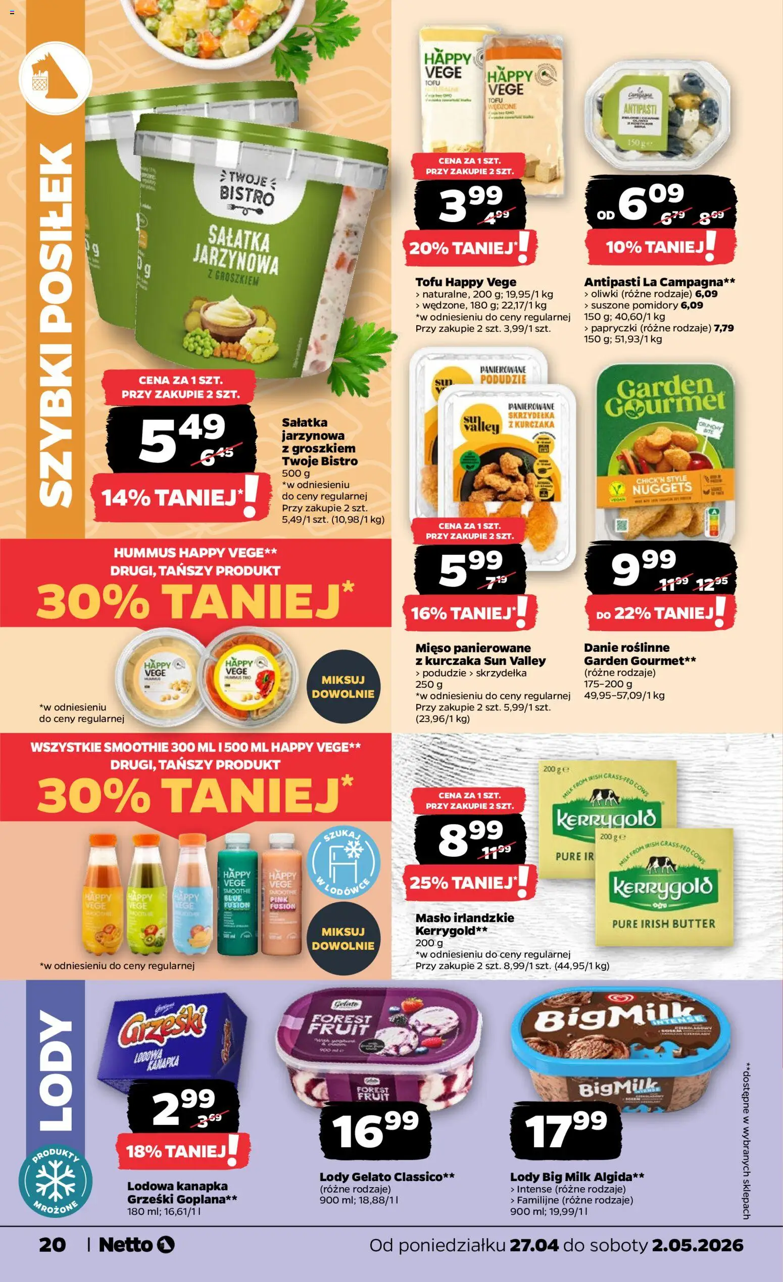 Netto gazetka od poniedziałku spożywcza od 27.04.2026 | Strona: 20 | Produkty: Suszone pomidory, Big Milk, Hummus, Sałatka