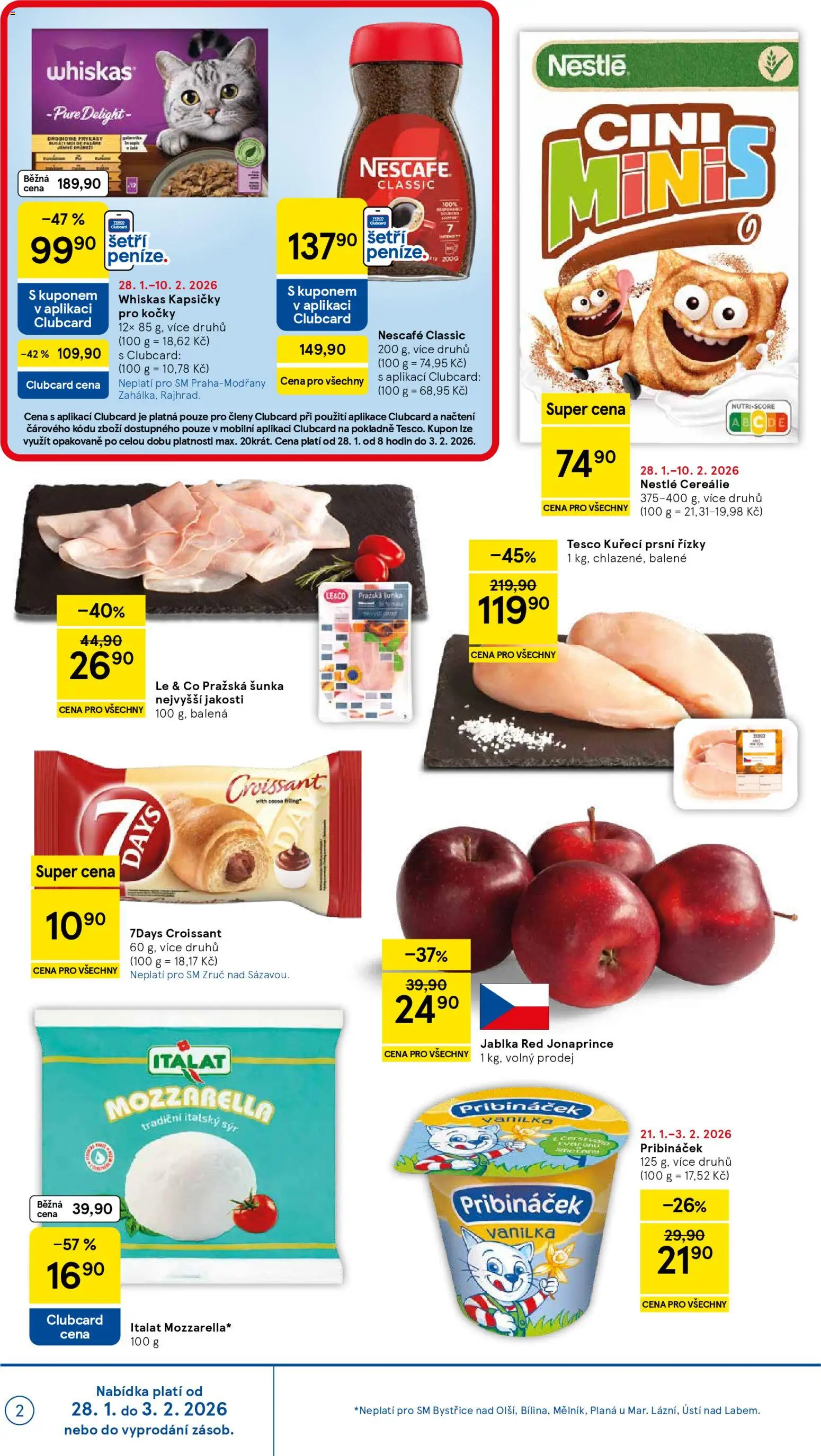 Tesco leták - Supermarket od 28.01.2026 | Strana: 2 | Produkty: Whiskas, Kapsičky pro kočky, Pražská šunka, Nescafé