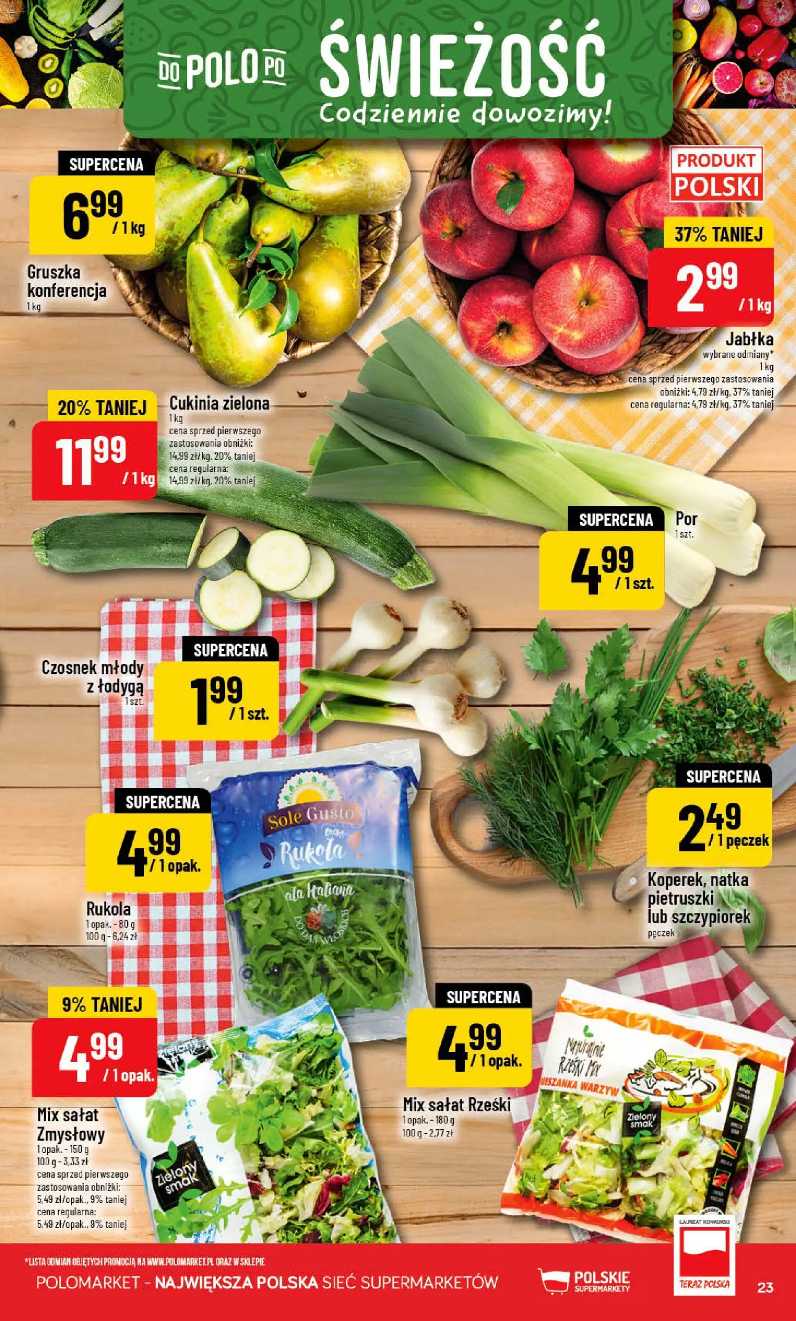 POLOmarket gazetka od 01.04.2026 | Strona: 23 | Produkty: Gruszka, Rukola, Mix sałat, Jabłka
