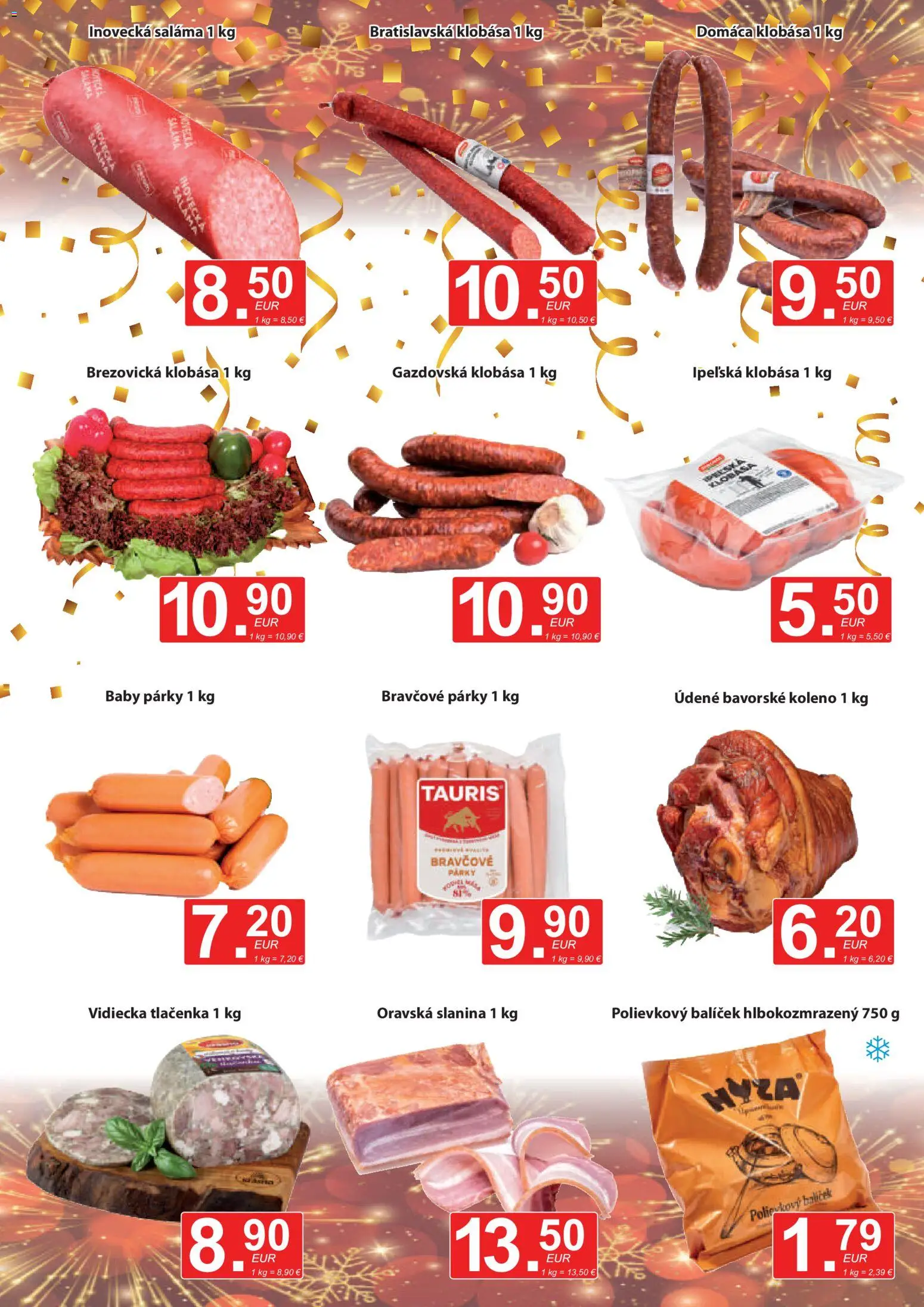 Nové CBA Verex akcie – leták je platný od 15.12.2025 | Strana: 3 | Produkty: Saláma, Slanina, Klobása, Párky