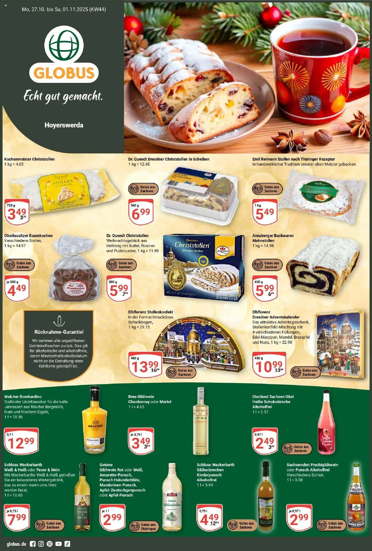 Globus prospekt Hoyerswerda	 – gültig ab 26.10.2025 | Seite: 1 | Produkte: Rum, Merlot, Rosinen, Obst