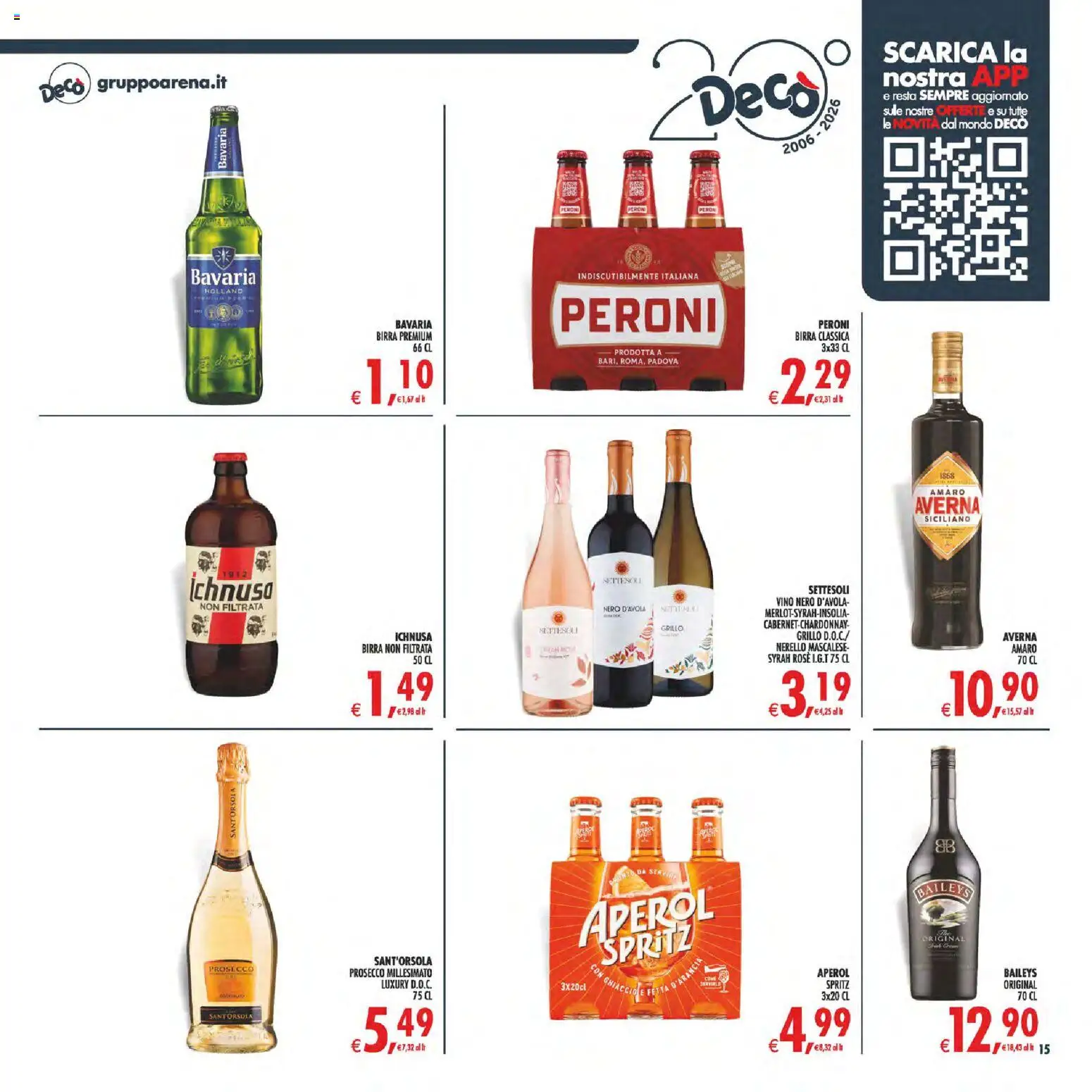 Volantino Decò del 07.04.2026 | Pagina: 15 | Prodotti: Birra, Prosecco, Vino, Amaro