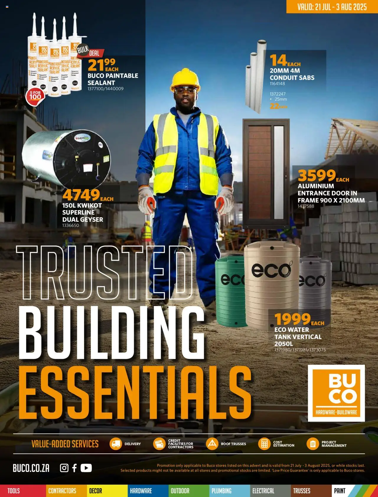BUCO Building Essentials - Merchant Promotion │ valid from 21.07.2025 | Page: 1 | Products: Frame, Paint, Geyser, Water
