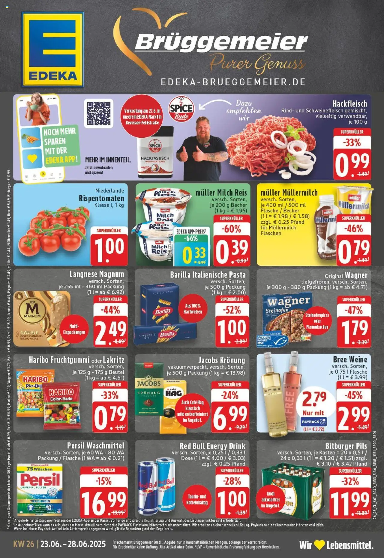 Edeka prospekt Kevelaer	 - gültig ab dem 22.06.2025 | Seite: 1 | Produkte: Langnese, Red bull, Milch, Persil